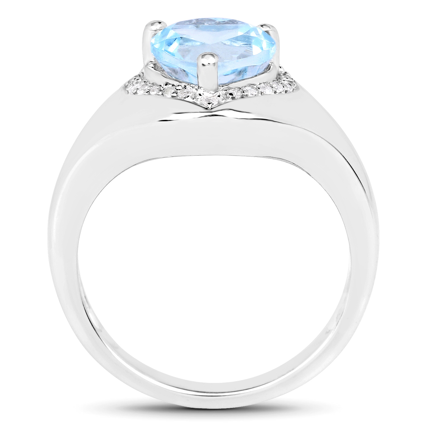 2.13 Carat Genuine Blue Topaz and White Topaz .925 Sterling Silver Ring