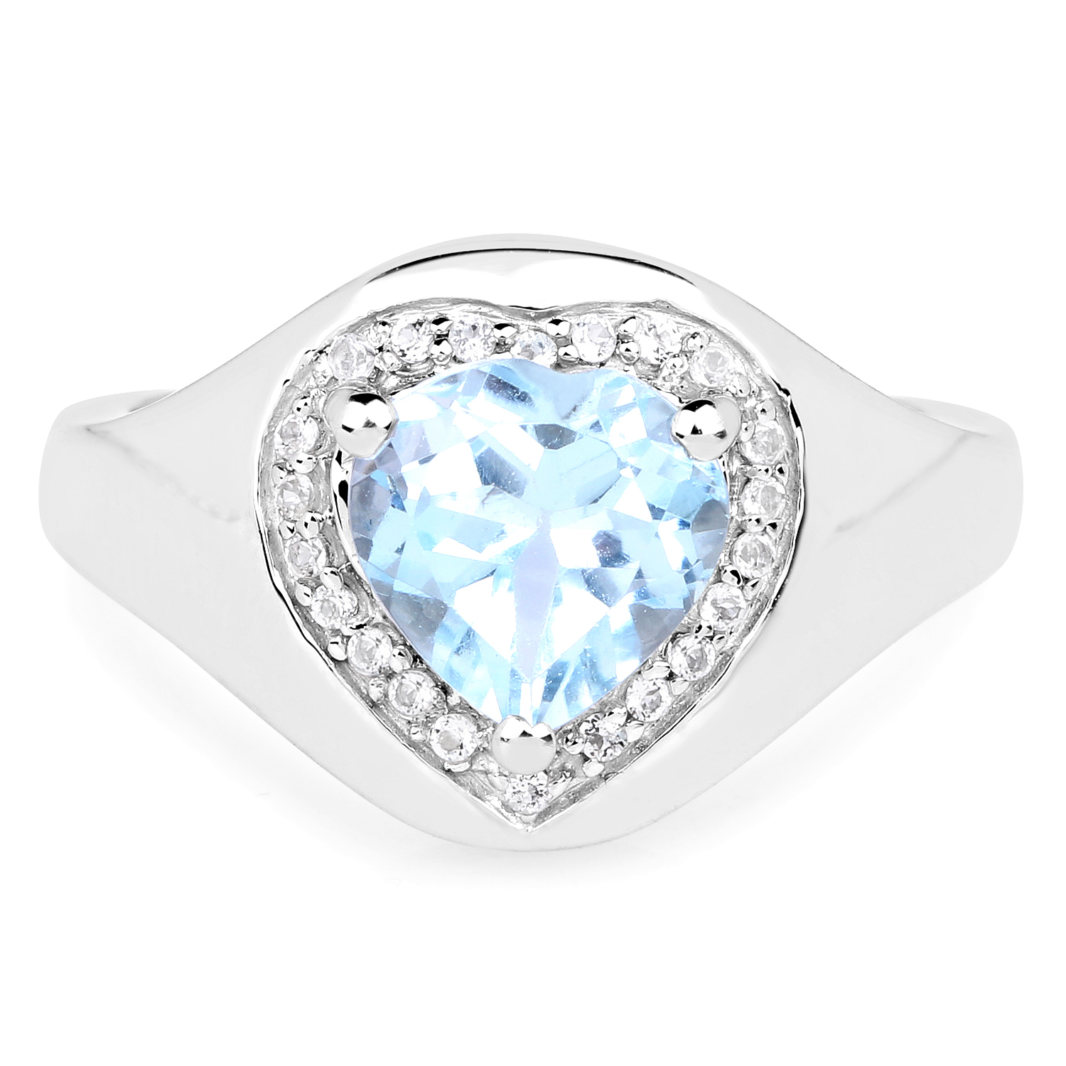 2.13 Carat Genuine Blue Topaz and White Topaz .925 Sterling Silver Ring