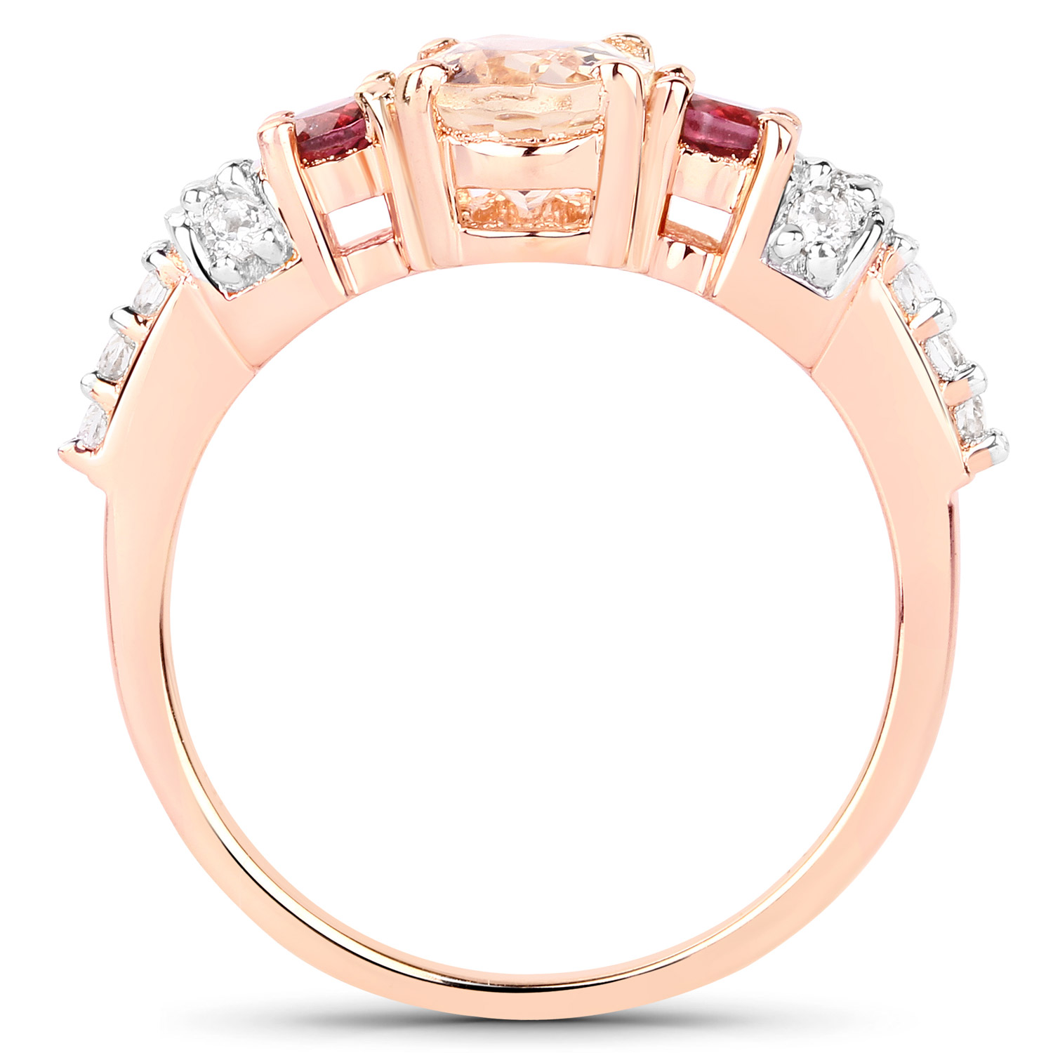 1.52 Carat Genuine Morganite, Rhodolite and White Topaz .925 Sterling Silver Ring