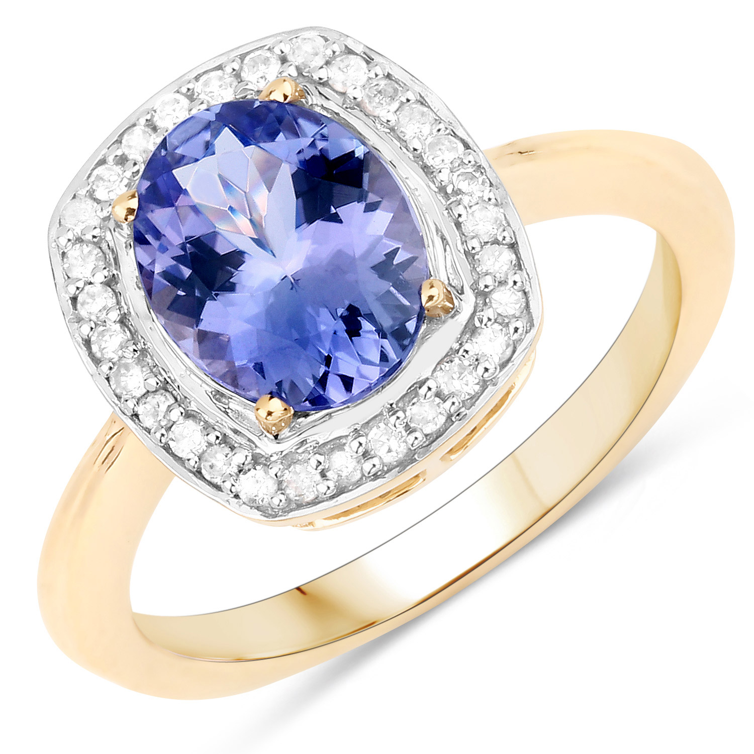 2.05 Carat Genuine Tanzanite and White Diamond 10K Yellow Gold Ring