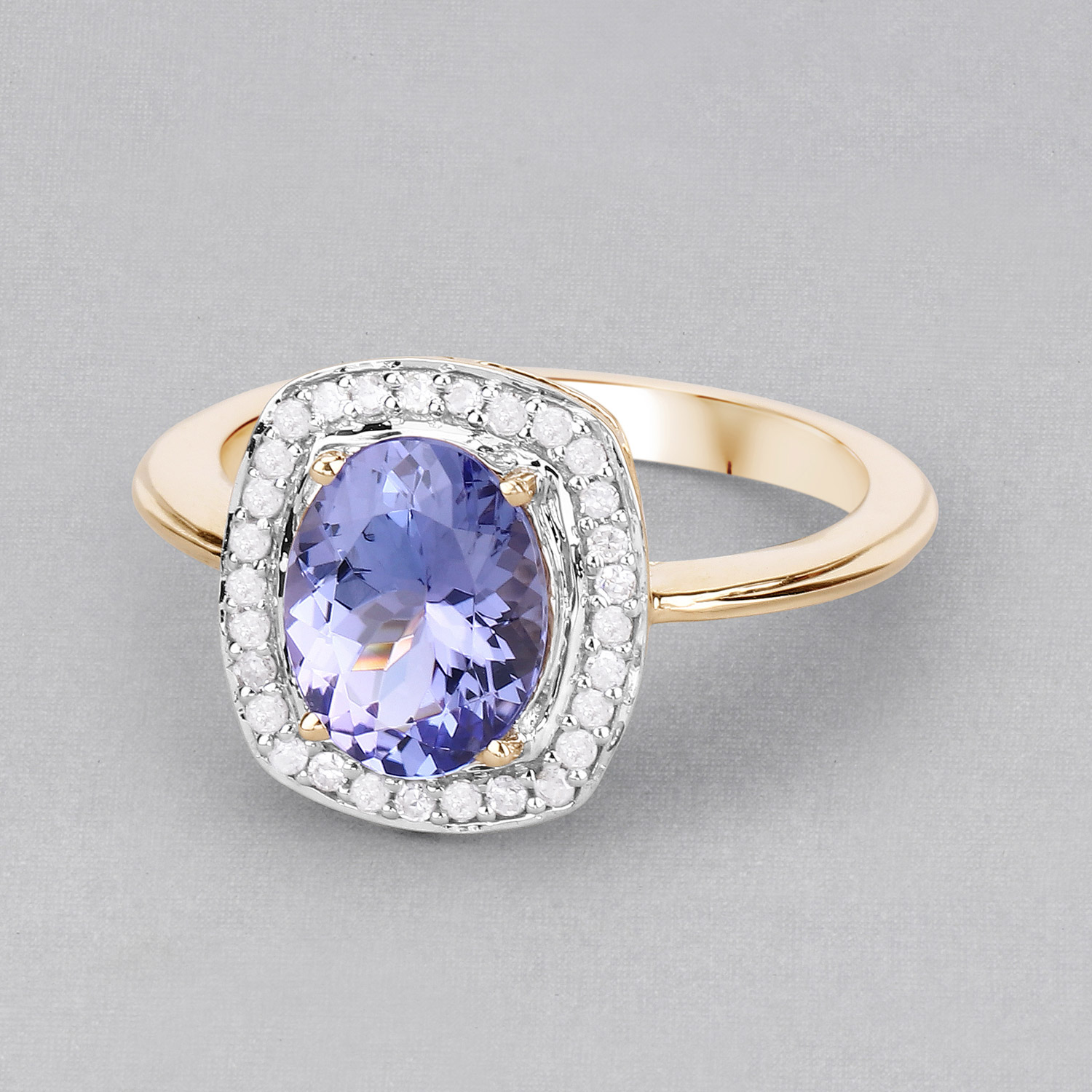 2.05 Carat Genuine Tanzanite and White Diamond 10K Yellow Gold Ring
