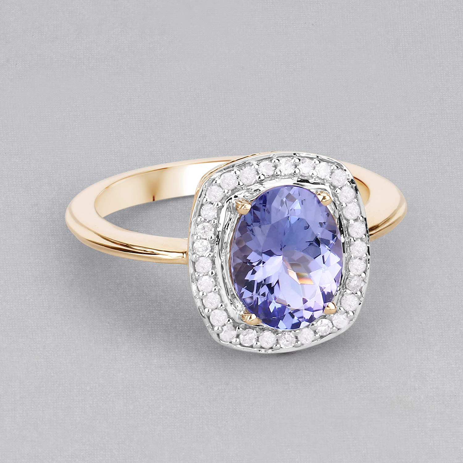 2.05 Carat Genuine Tanzanite and White Diamond 10K Yellow Gold Ring