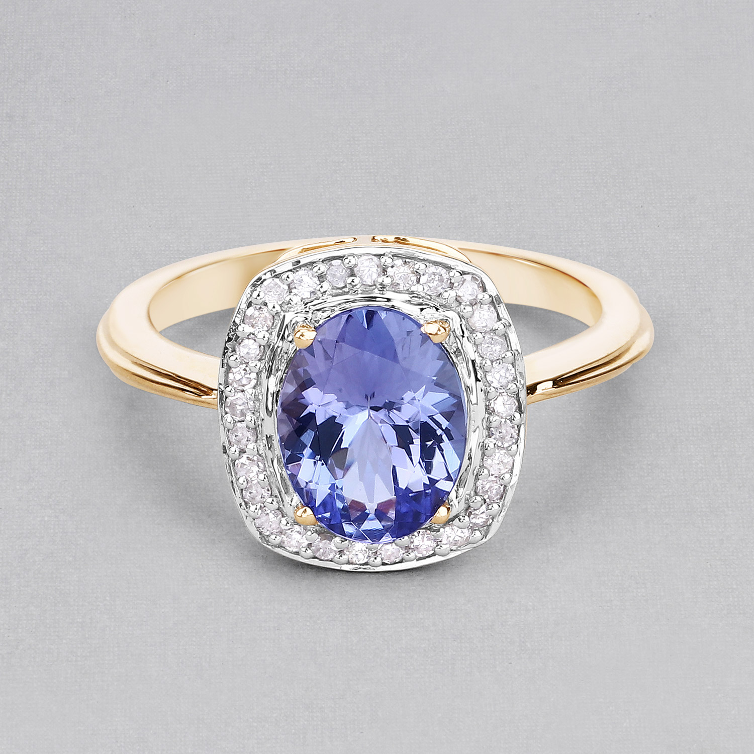 2.05 Carat Genuine Tanzanite and White Diamond 10K Yellow Gold Ring