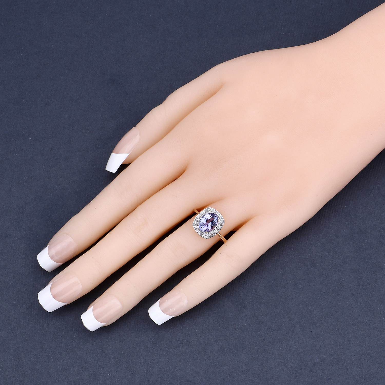 2.05 Carat Genuine Tanzanite and White Diamond 10K Yellow Gold Ring