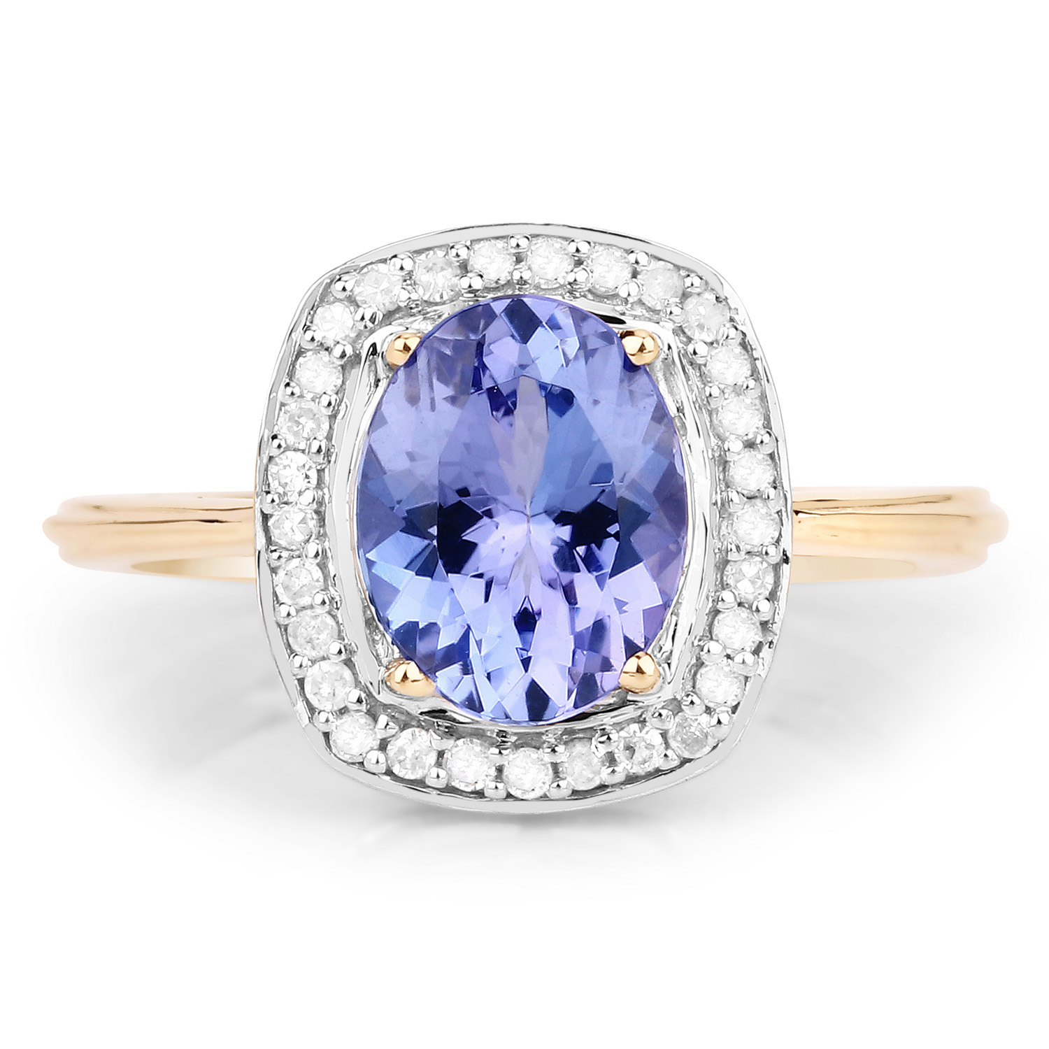2.05 Carat Genuine Tanzanite and White Diamond 10K Yellow Gold Ring
