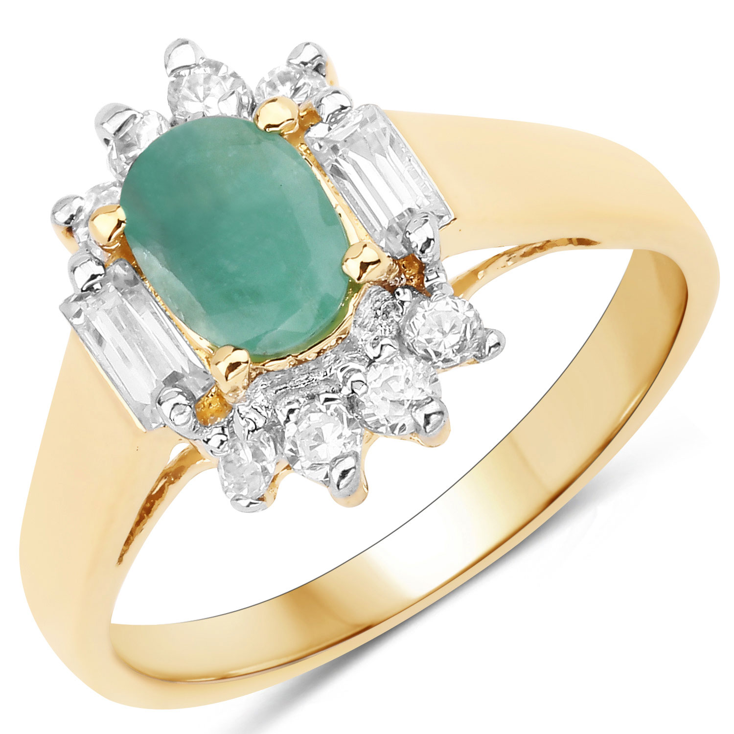 1.23 Carat Genuine Emerald and White Topaz .925 Sterling Silver Ring