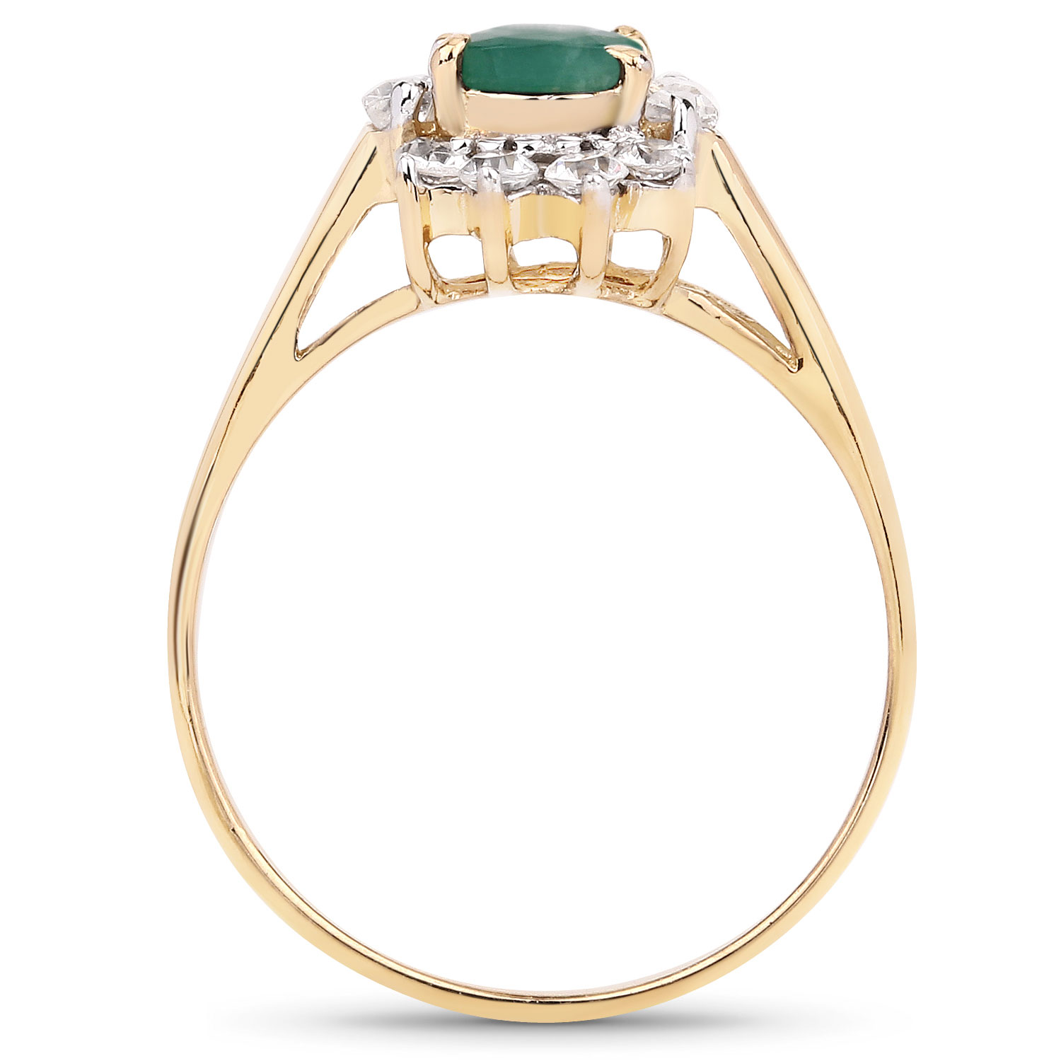1.23 Carat Genuine Emerald and White Topaz .925 Sterling Silver Ring