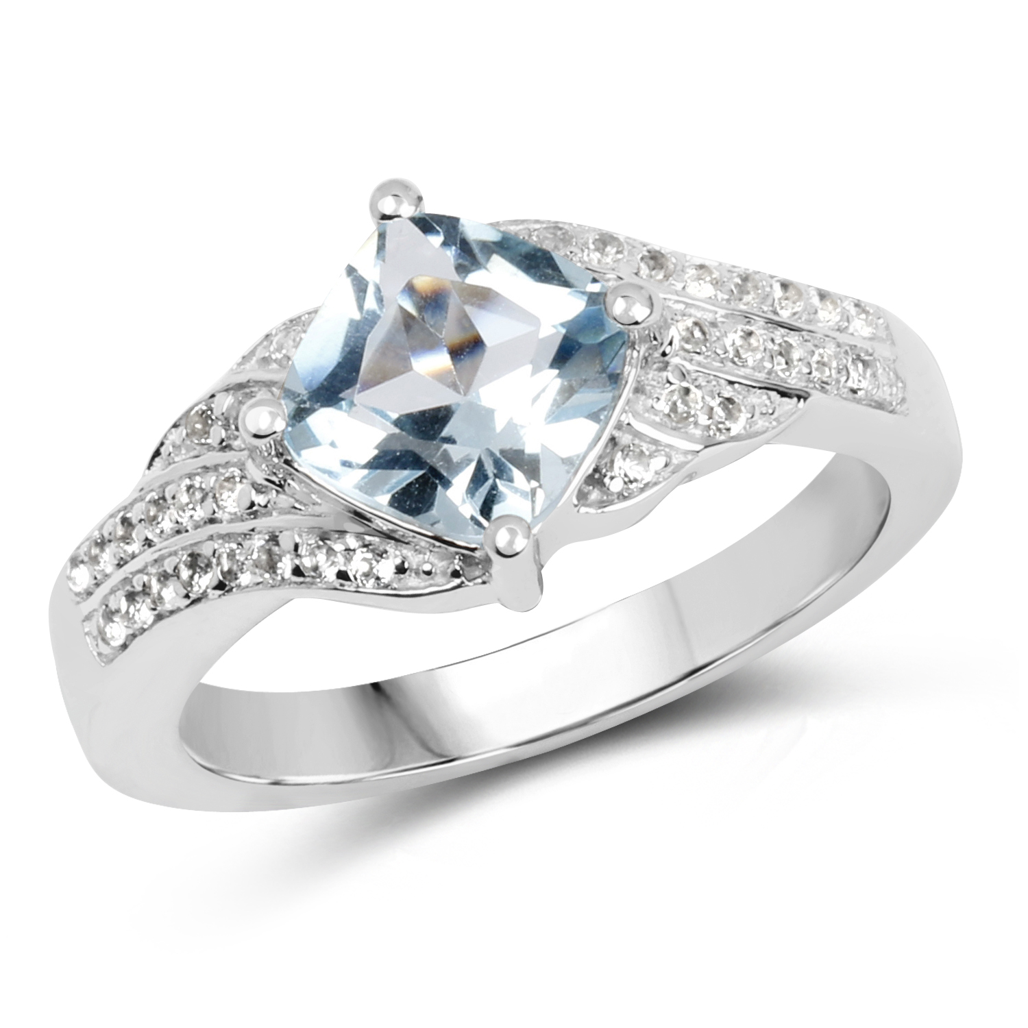 2.06 Carat Genuine Blue Topaz and White Topaz .925 Sterling Silver Ring
