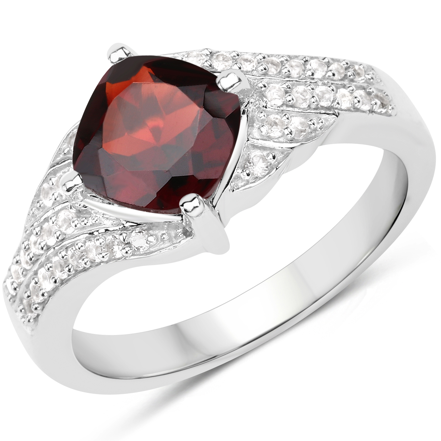 1.67 Carat Genuine Garnet and White Topaz .925 Sterling Silver Ring