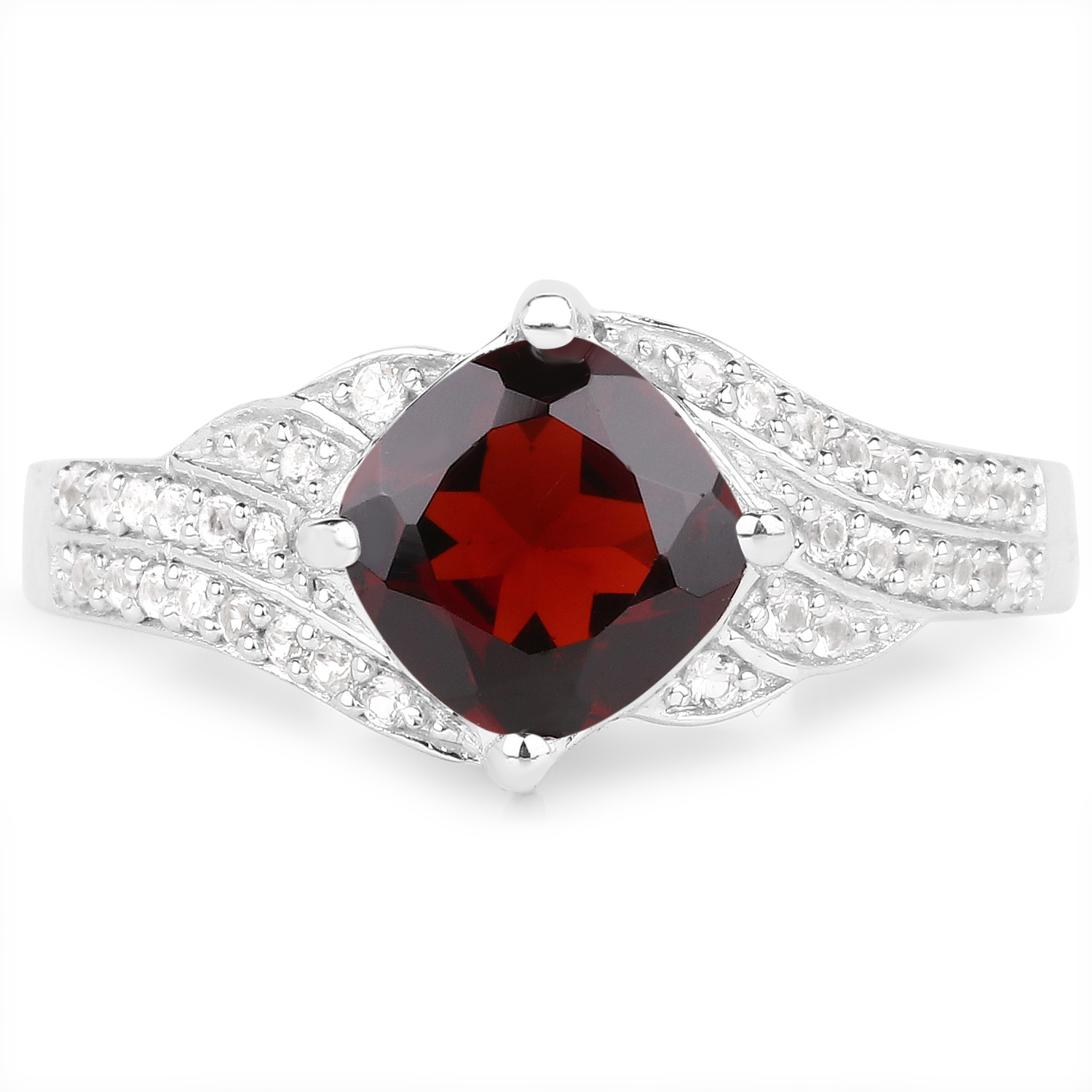 1.67 Carat Genuine Garnet and White Topaz .925 Sterling Silver Ring