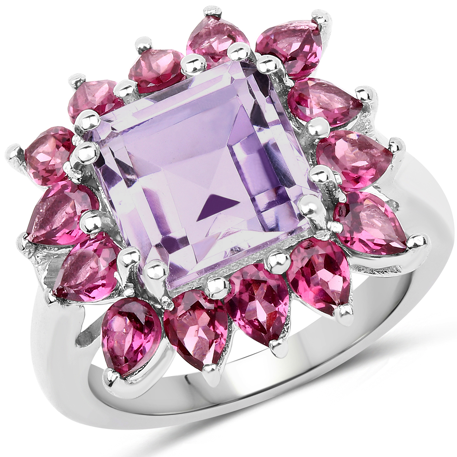 6.80 Carat Genuine Pink Amethyst and Rhodolite .925 Sterling Silver Ring