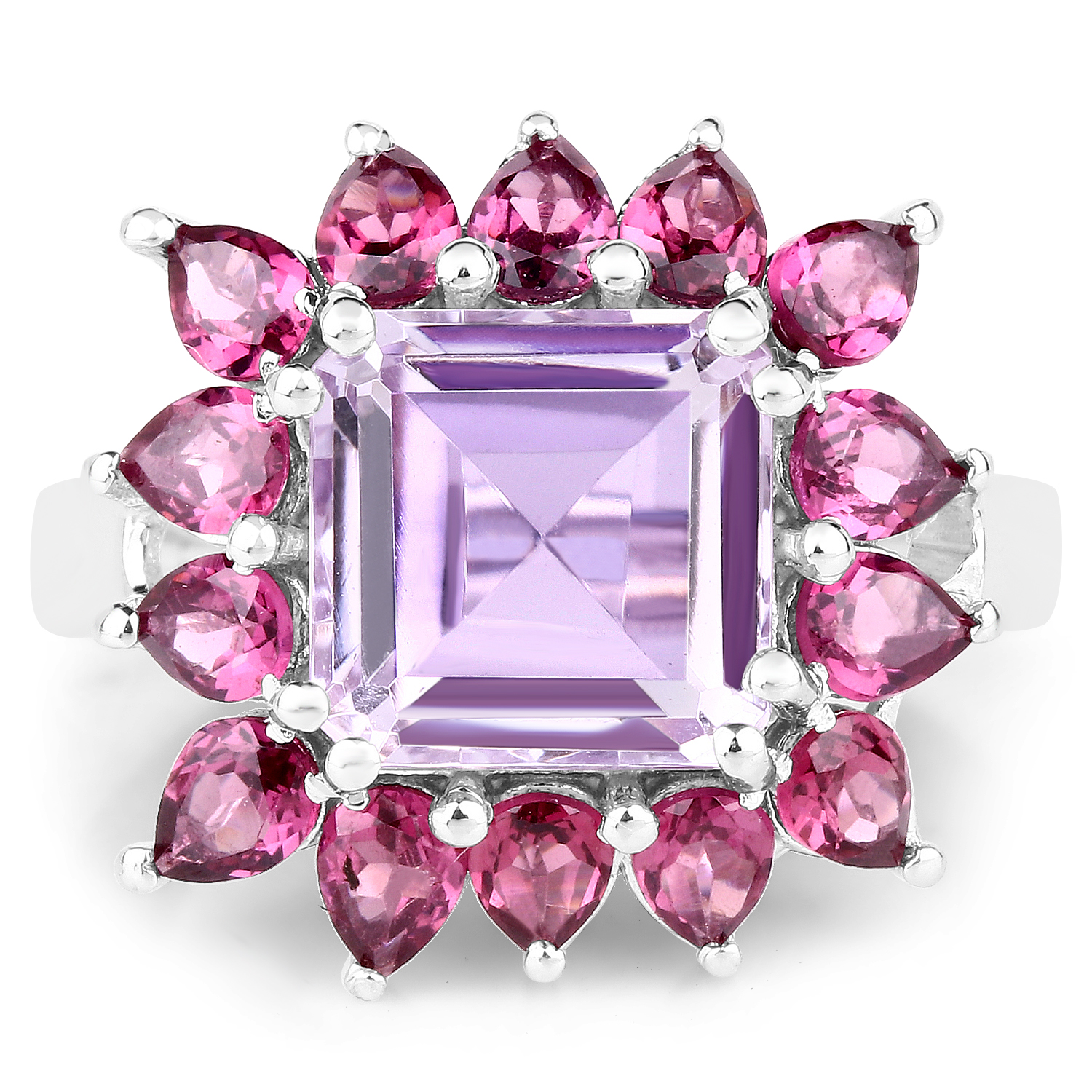 6.80 Carat Genuine Pink Amethyst and Rhodolite .925 Sterling Silver Ring