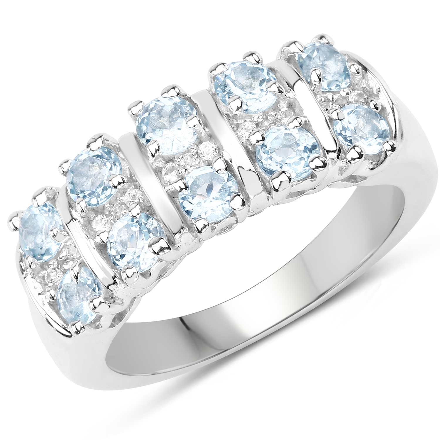 1.28 Carat Genuine Blue Topaz & White Topaz .925 Sterling Silver Ring
