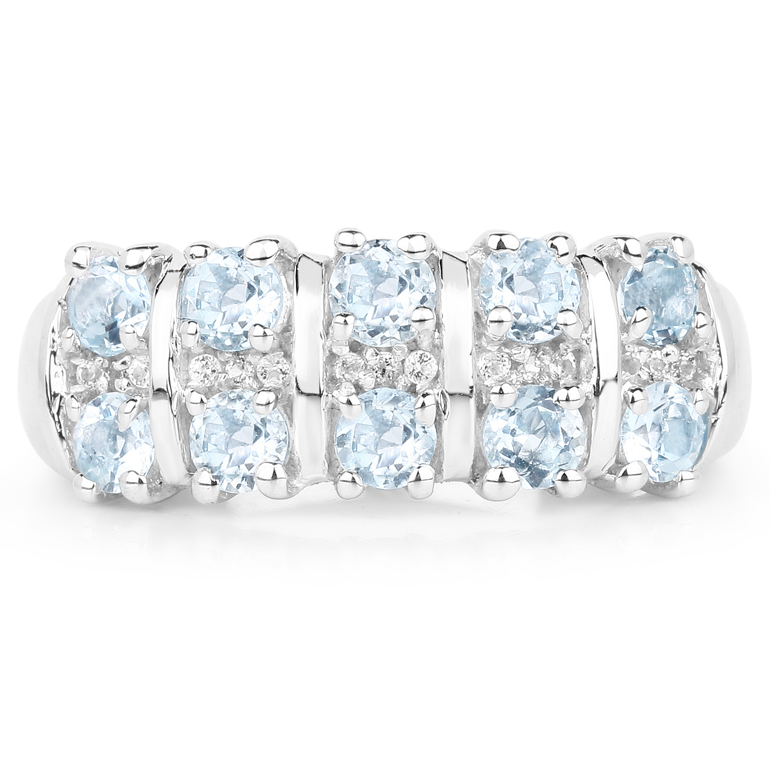 1.28 Carat Genuine Blue Topaz & White Topaz .925 Sterling Silver Ring