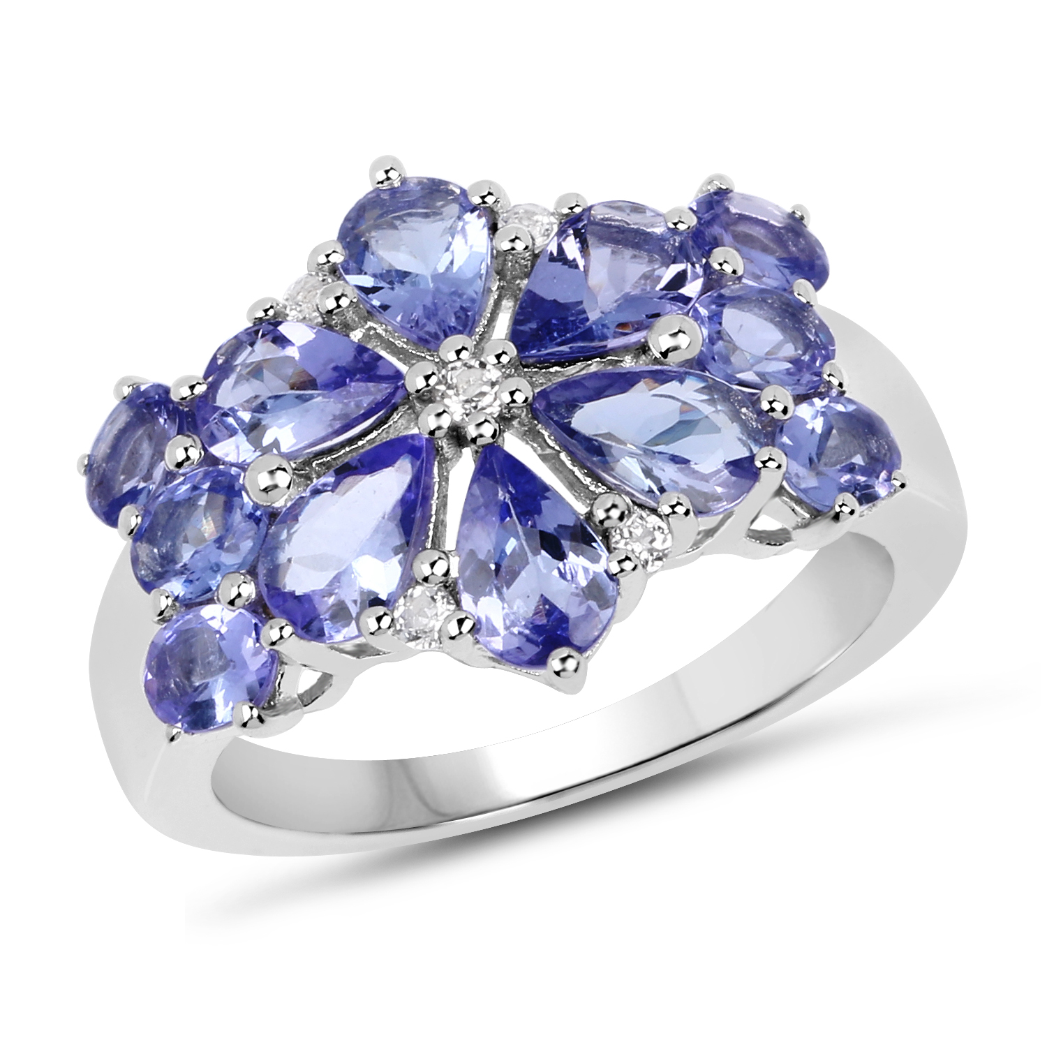 3.36 Carat Genuine Tanzanite and White Topaz .925 Sterling Silver Ring