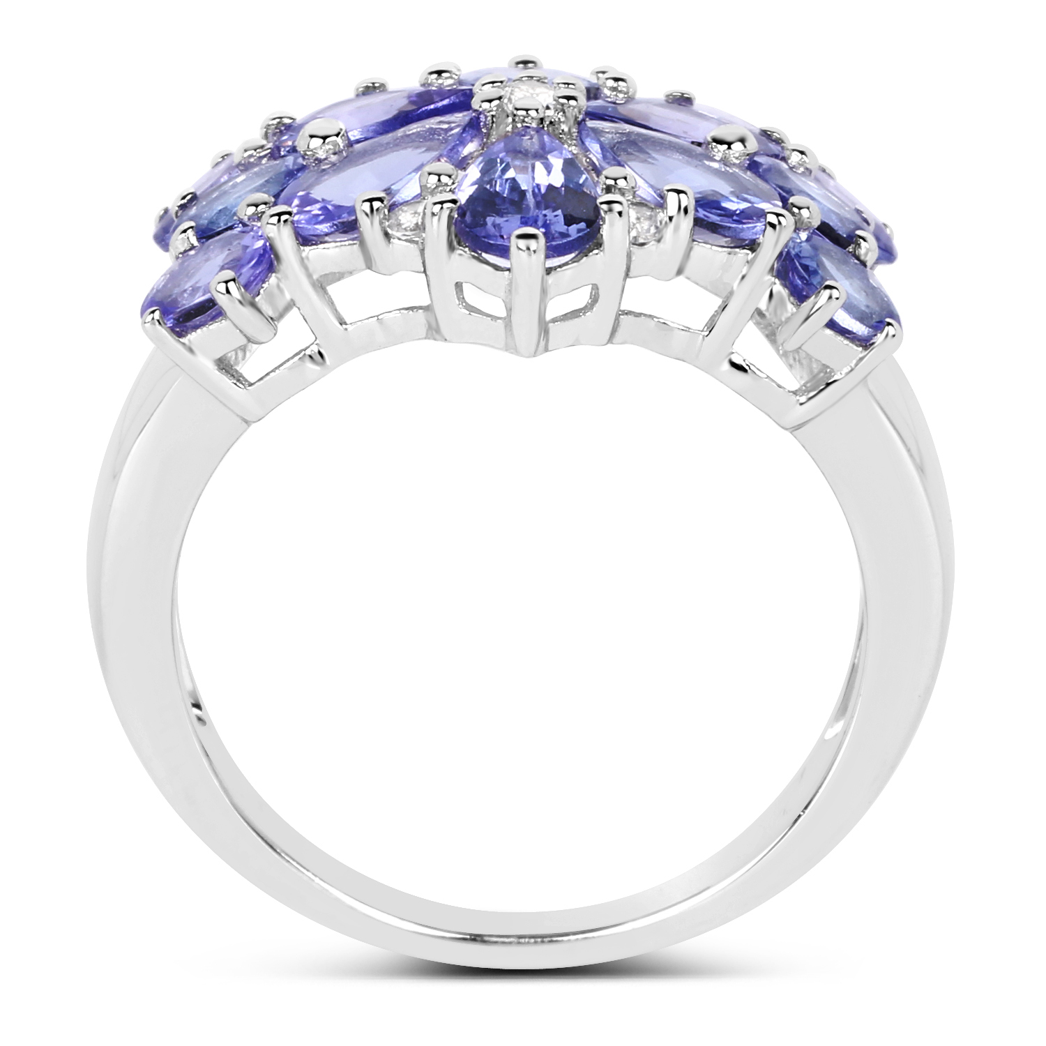3.36 Carat Genuine Tanzanite and White Topaz .925 Sterling Silver Ring