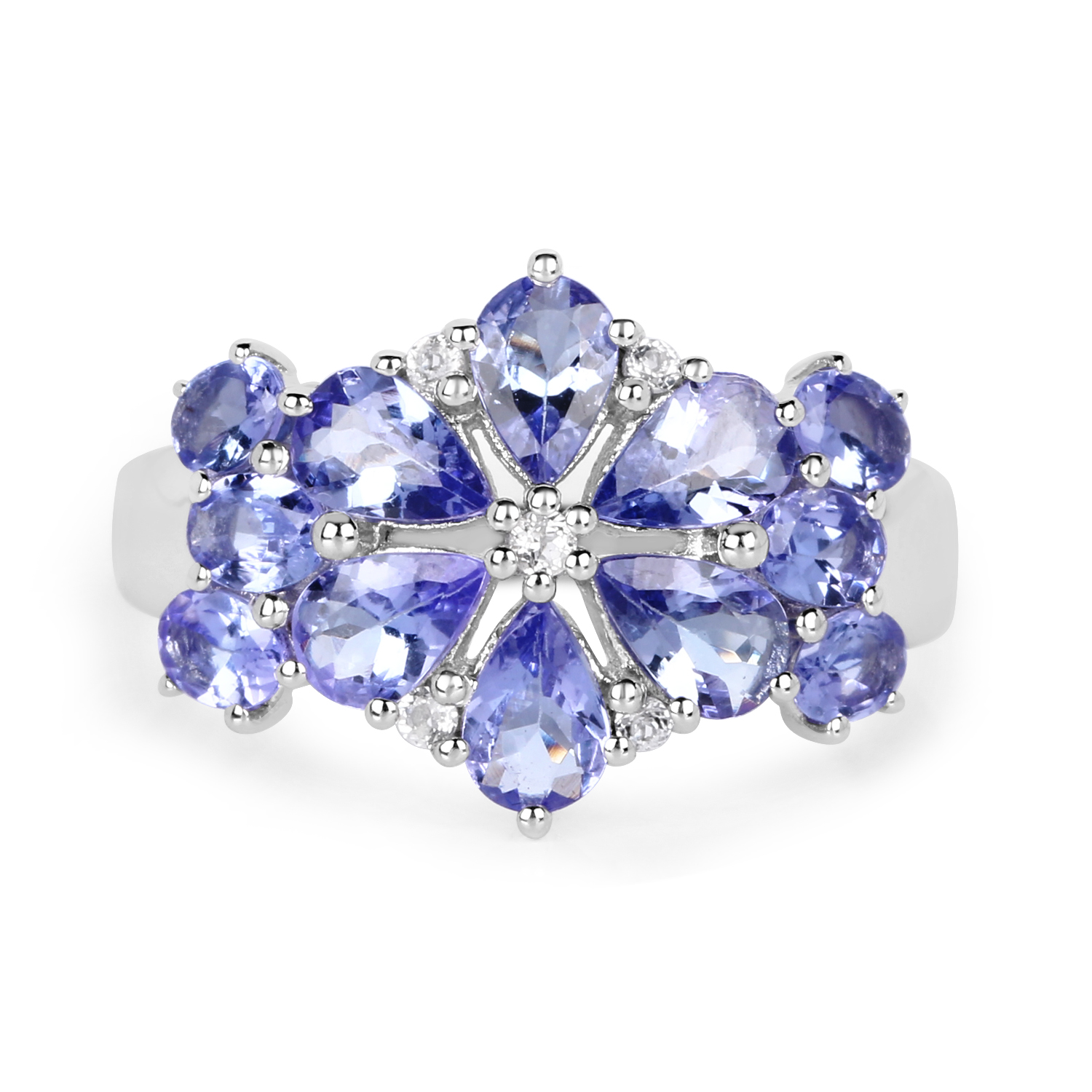 3.36 Carat Genuine Tanzanite and White Topaz .925 Sterling Silver Ring