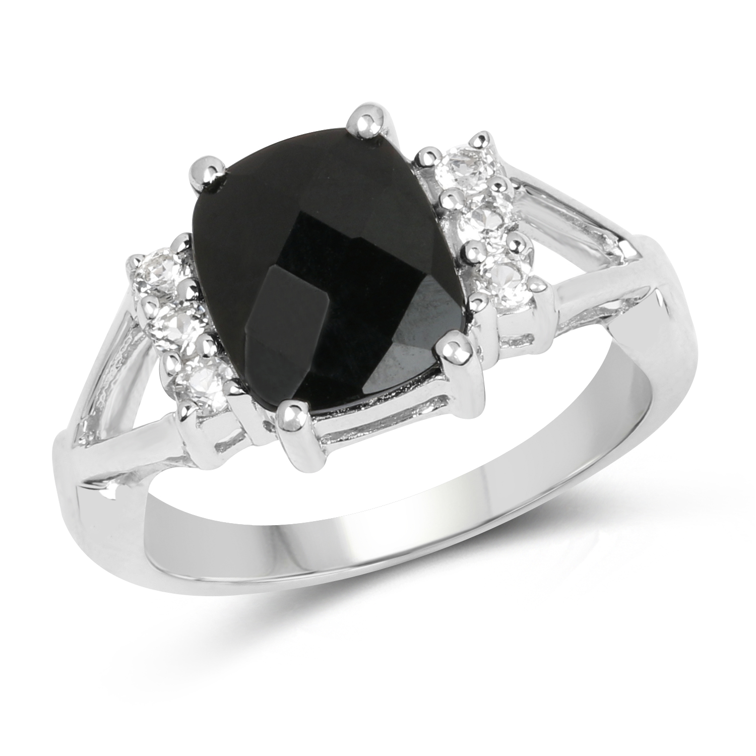 2.59 Carat Genuine Black Onyx & White Topaz .925 Sterling Silver Ring