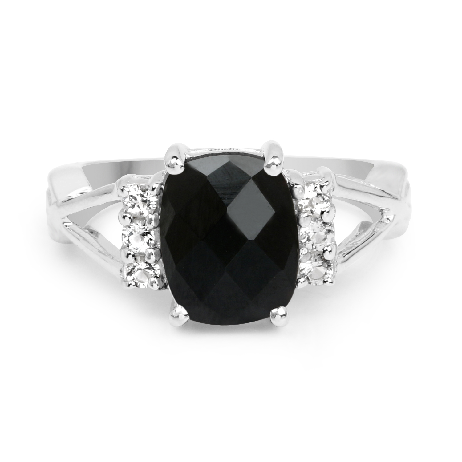 2.59 Carat Genuine Black Onyx & White Topaz .925 Sterling Silver Ring