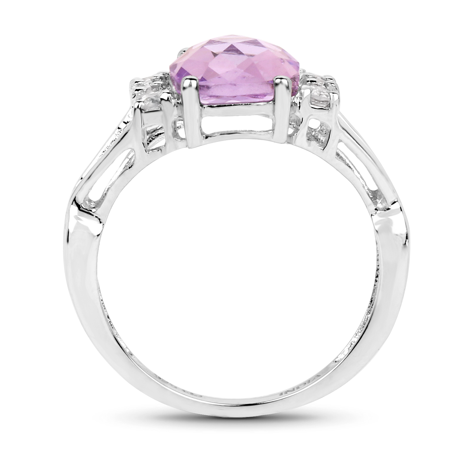 2.72 Carat Genuine Pink Amethyst and White Topaz .925 Sterling Silver Ring