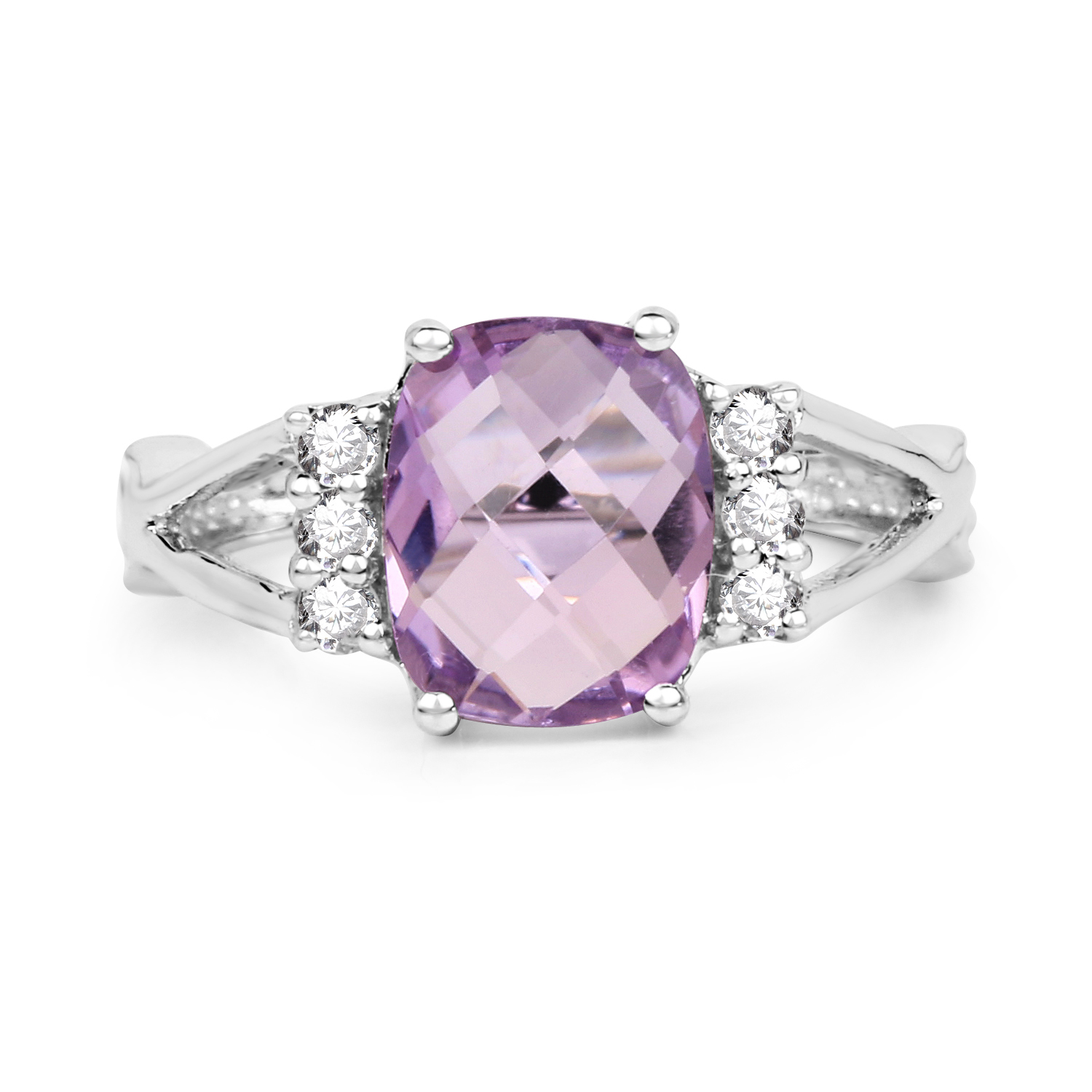 2.72 Carat Genuine Pink Amethyst and White Topaz .925 Sterling Silver Ring