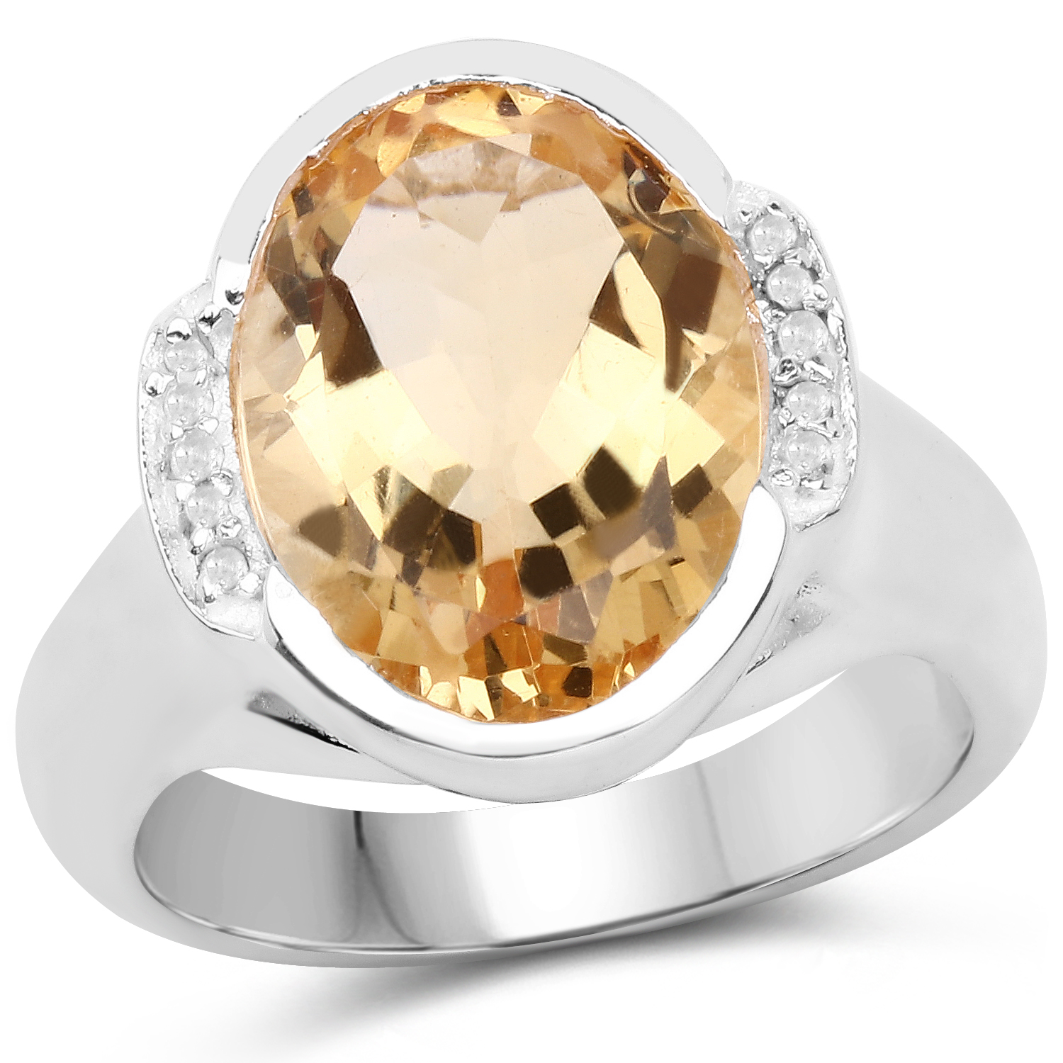 5.05 Carat Genuine Citrine and White Diamond .925 Sterling Silver Ring