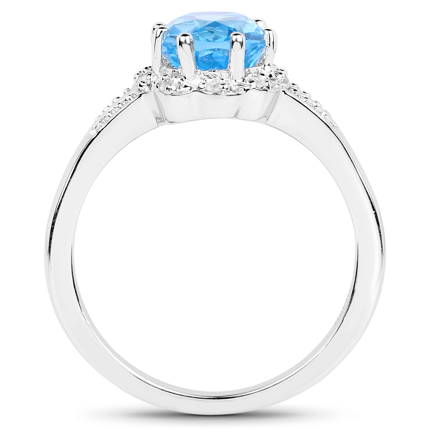 2.07 Carat Genuine Swiss Blue Topaz and White Zircon .925 Sterling Silver Ring