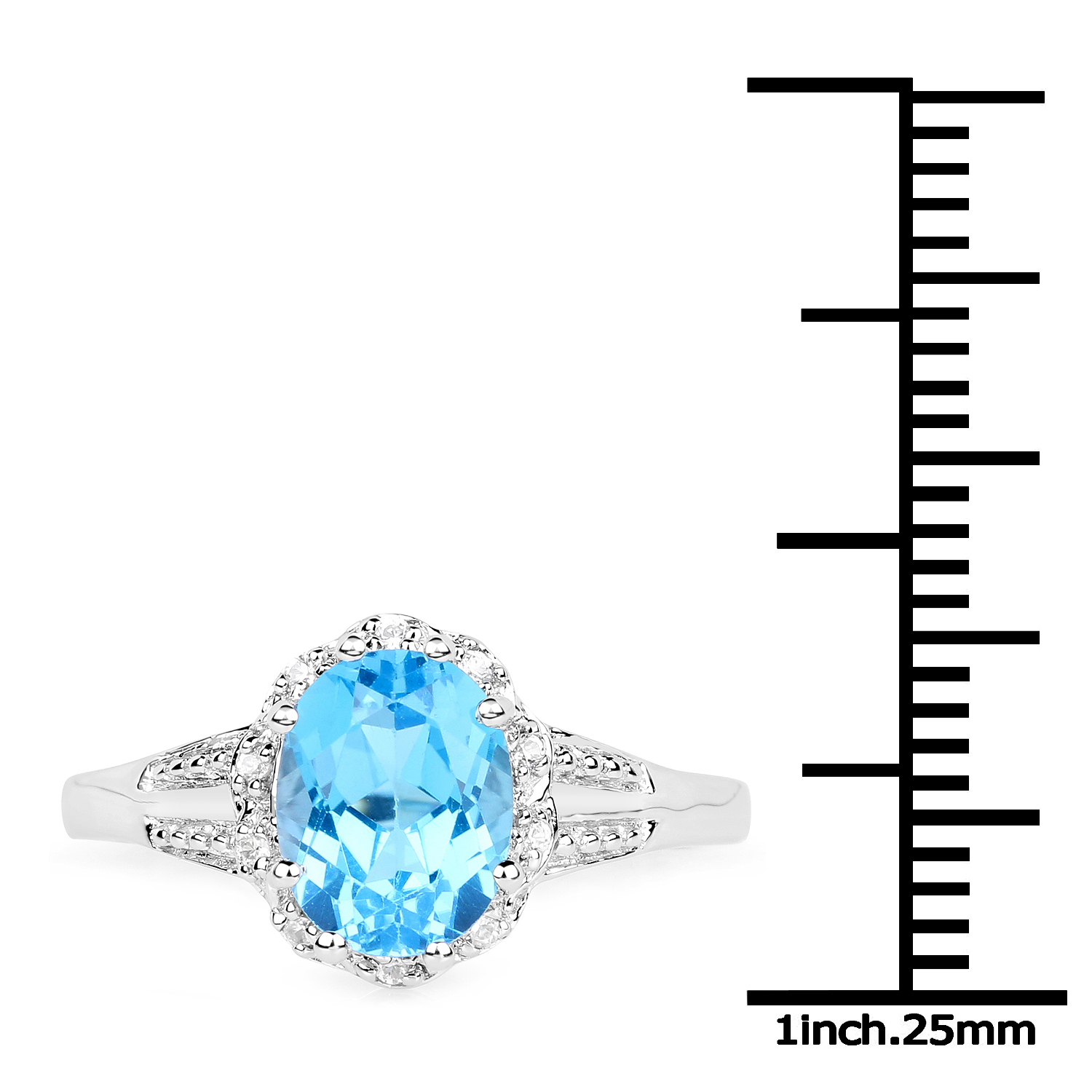 2.07 Carat Genuine Swiss Blue Topaz and White Zircon .925 Sterling Silver Ring