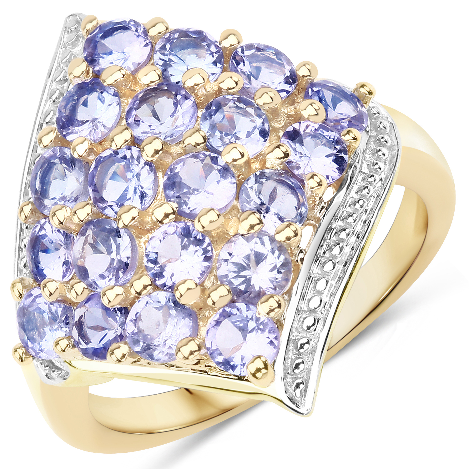 18K Yellow Gold Plated 2.00 Carat Genuine Tanzanite .925 Sterling Silver Ring