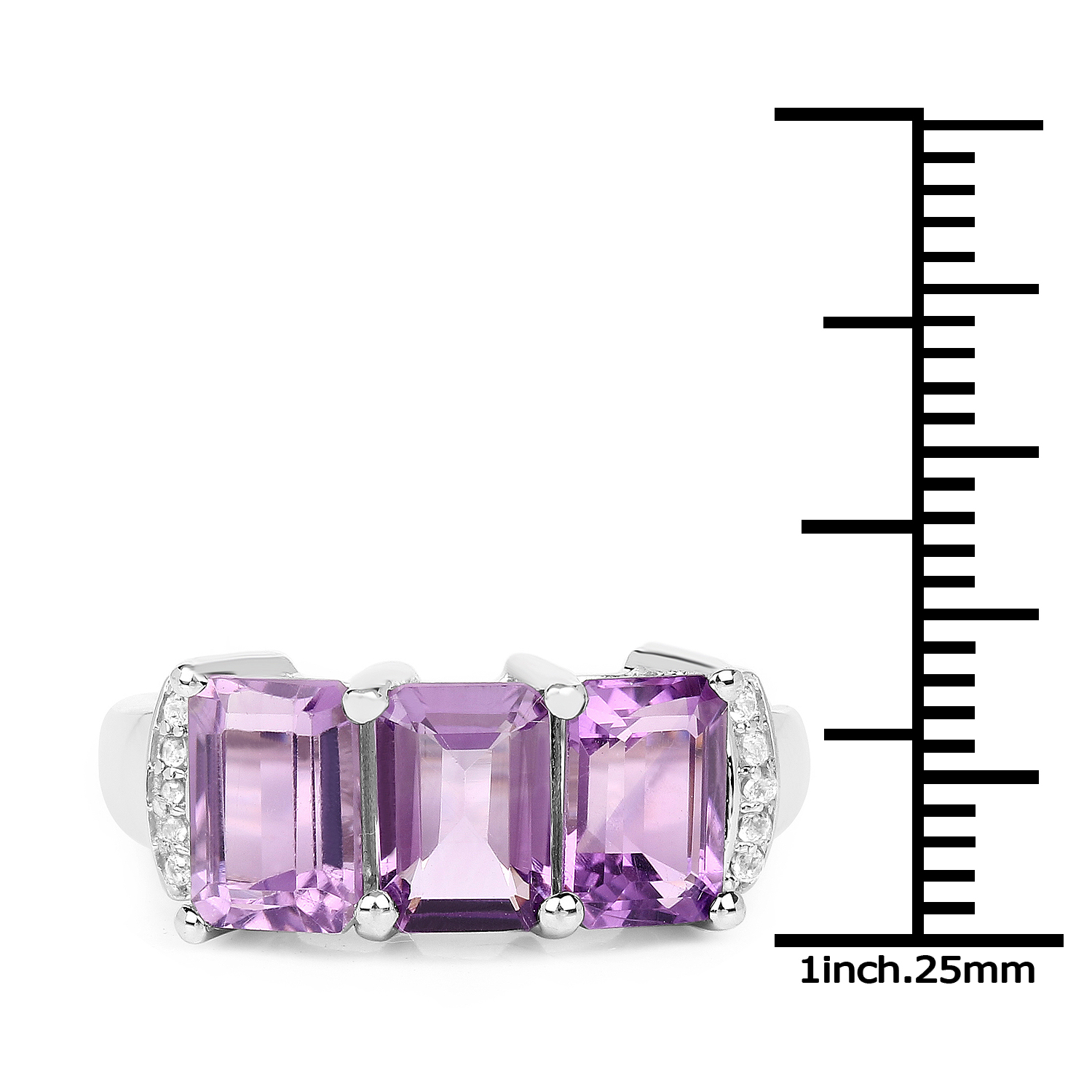 2.99 Carat Genuine Amethyst and White Topaz .925 Sterling Silver Ring