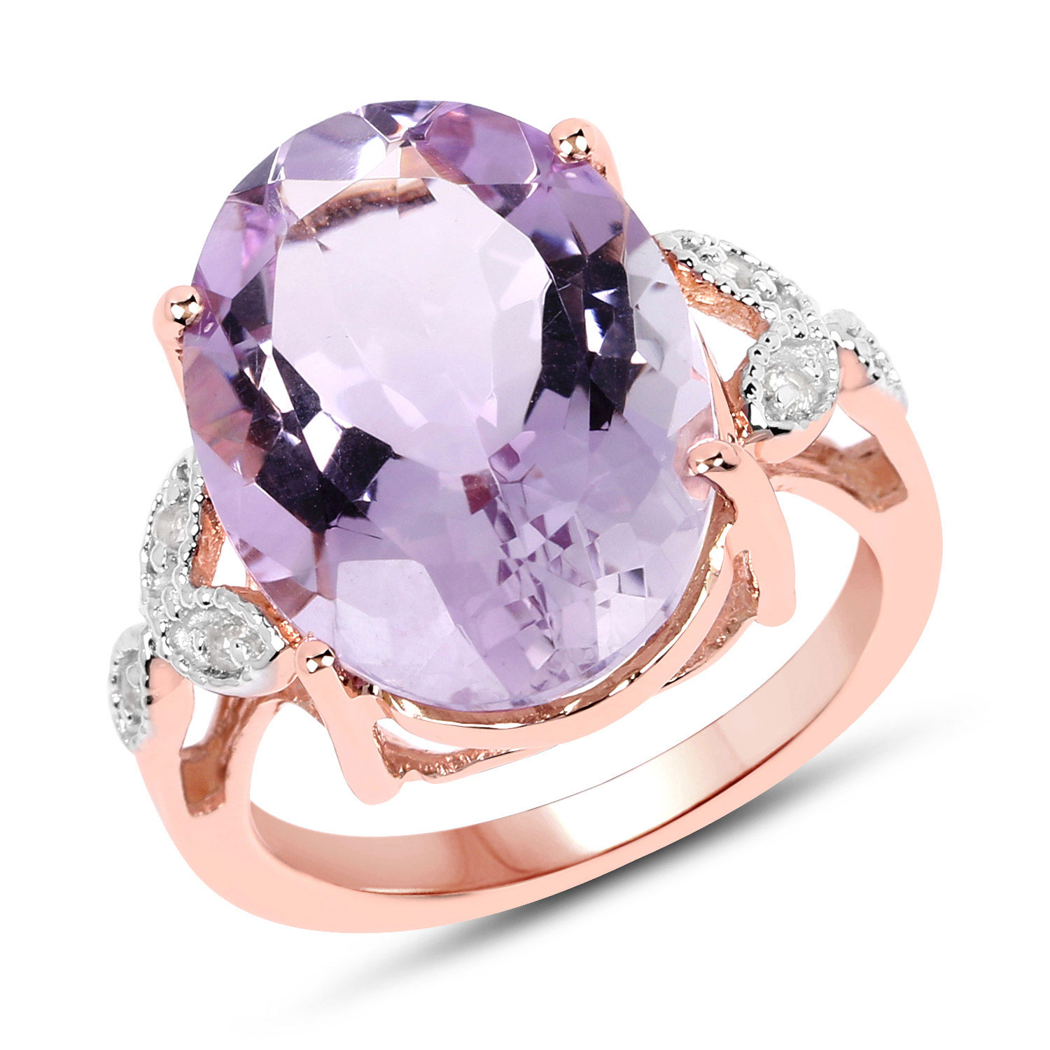 10.54 Carat Genuine Pink Amethyst and White Topaz .925 Sterling Silver Ring
