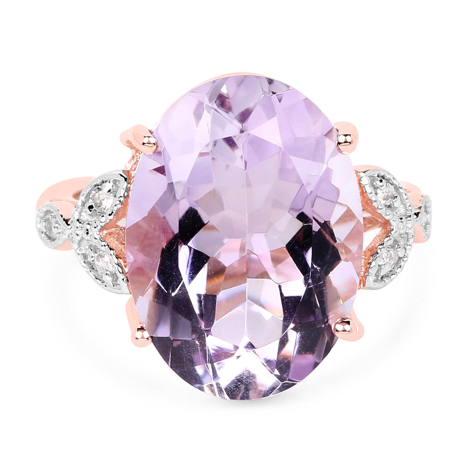 10.54 Carat Genuine Pink Amethyst and White Topaz .925 Sterling Silver Ring