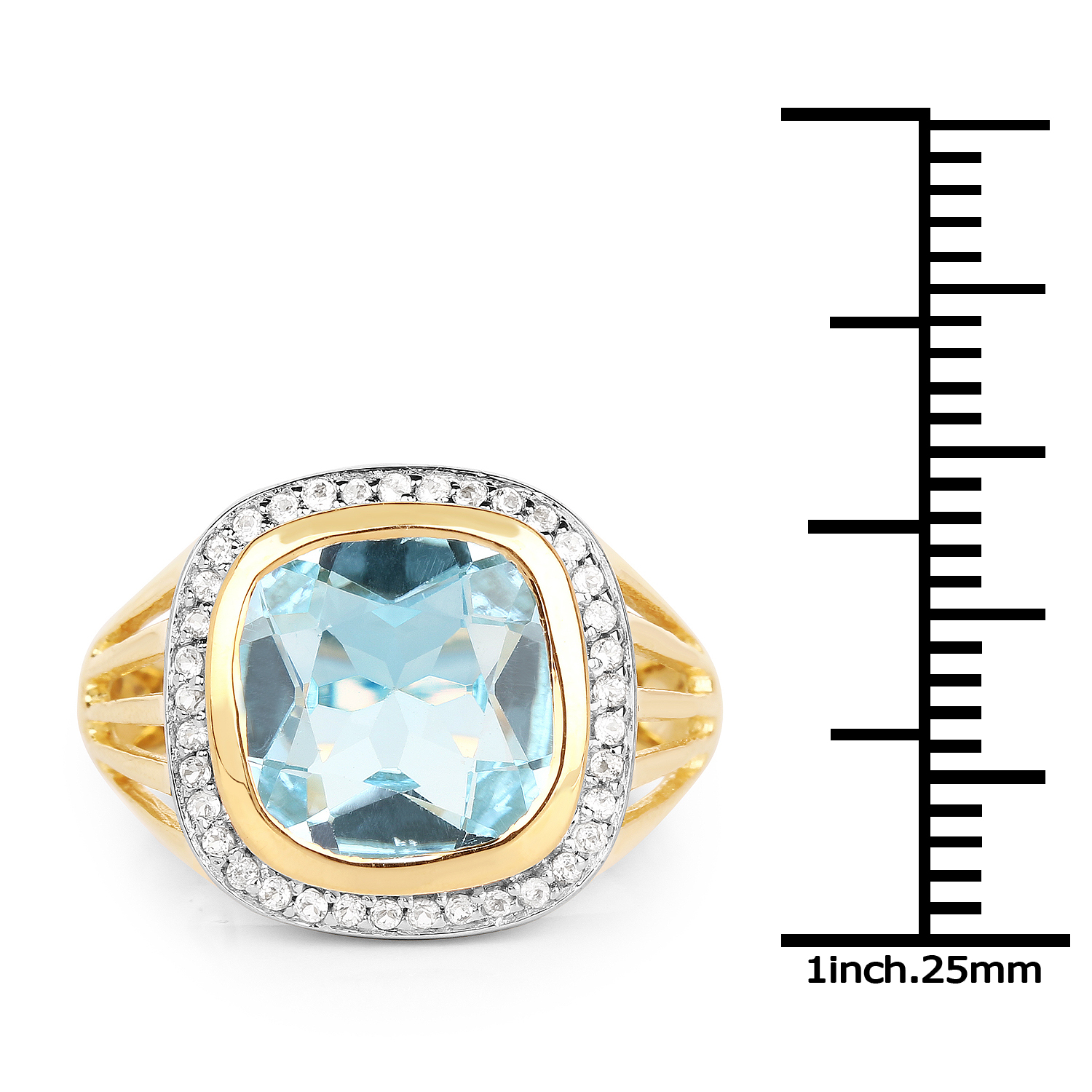 14K Yellow Gold Plated 4.64 Carat Genuine Blue Topaz and White Topaz .925 Sterling Silver Ring