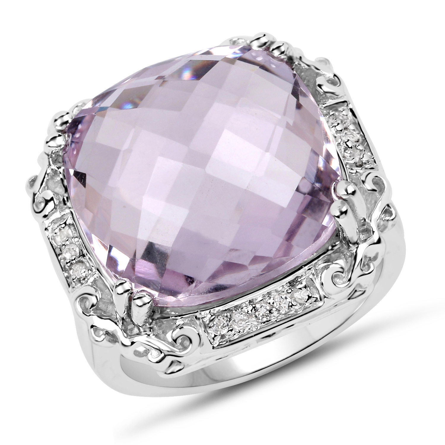 13.83 Carat Genuine Pink Amethyst & White Topaz .925 Sterling Silver Ring