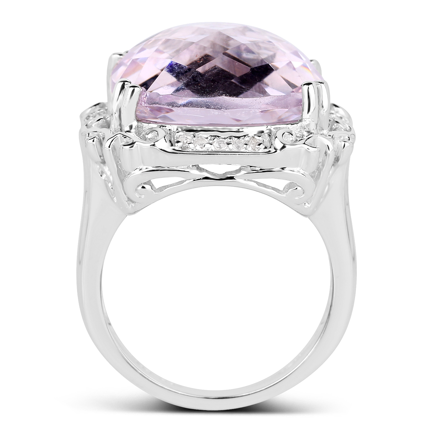 13.83 Carat Genuine Pink Amethyst & White Topaz .925 Sterling Silver Ring