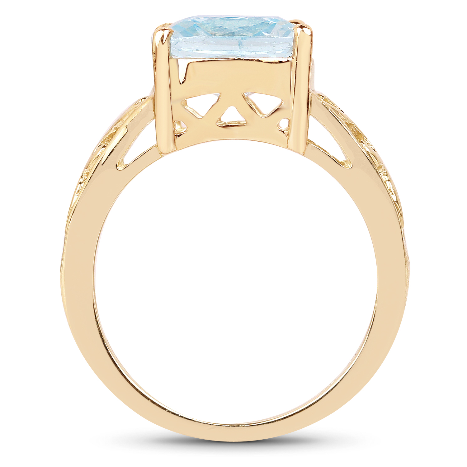 14K Yellow Gold Plated 4.45 Carat Genuine Blue Topaz .925 Sterling Silver Ring