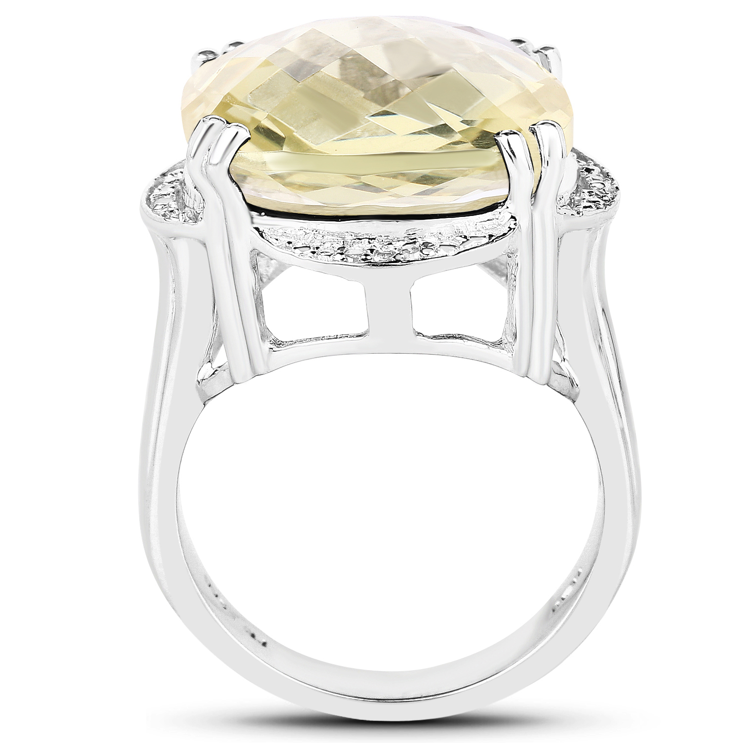 13.05 Carat Genuine Lemon Quartz & White Diamond .925 Sterling Silver Ring