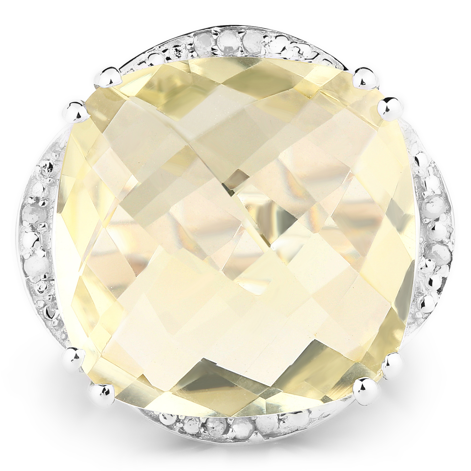 13.05 Carat Genuine Lemon Quartz & White Diamond .925 Sterling Silver Ring