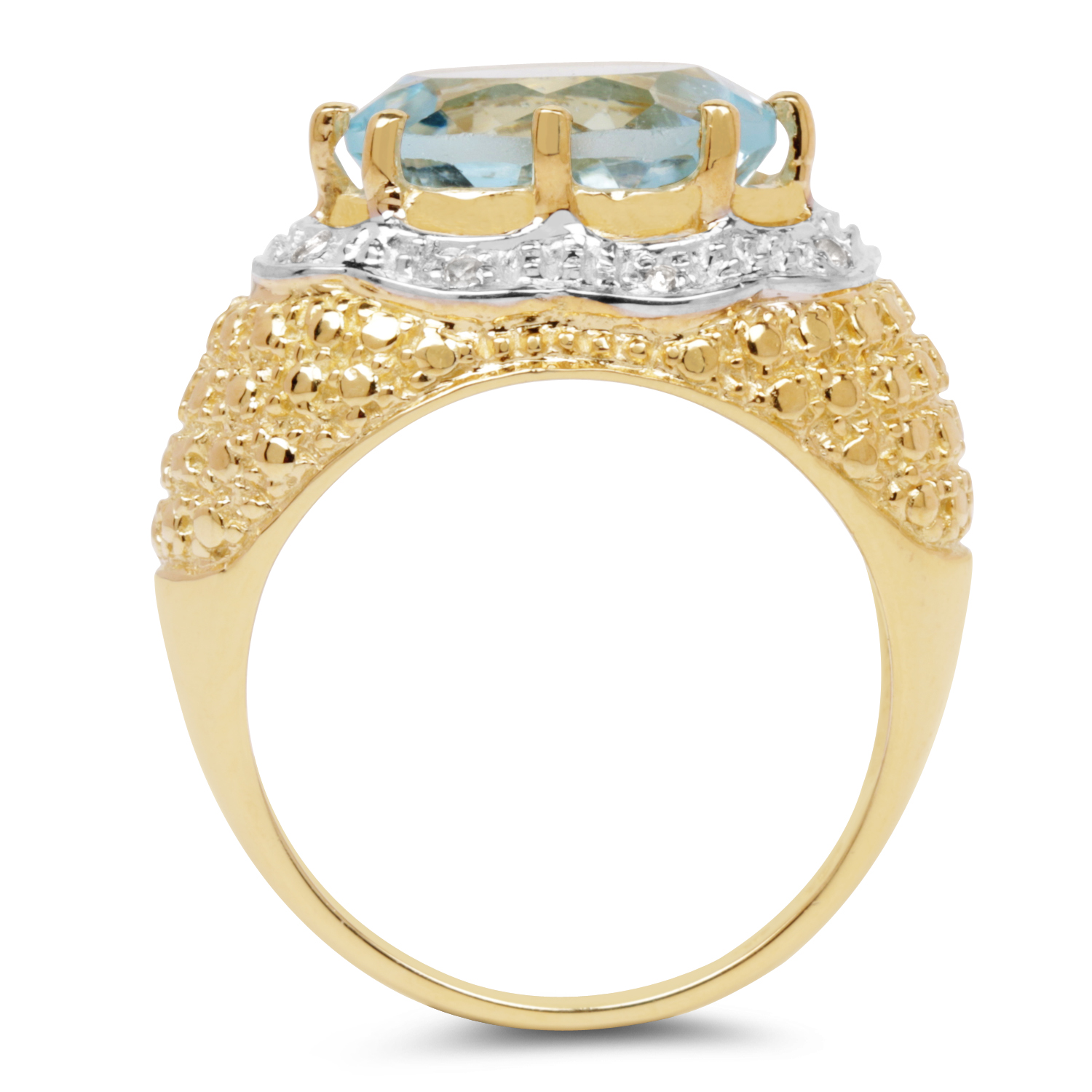 14K Yellow Gold Plated 5.27 Carat Genuine Blue Topaz & White Topaz .925 Sterling Silver Ring