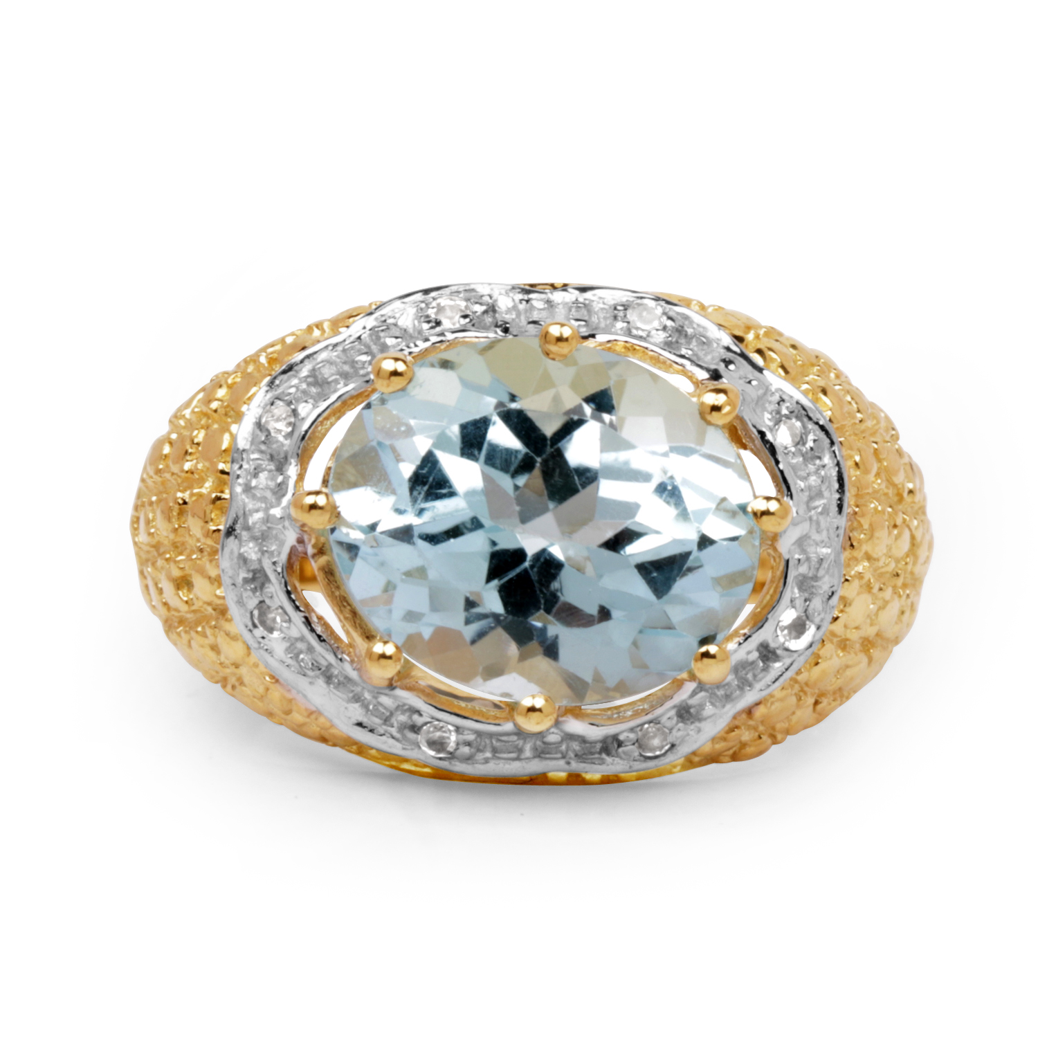 14K Yellow Gold Plated 5.27 Carat Genuine Blue Topaz & White Topaz .925 Sterling Silver Ring