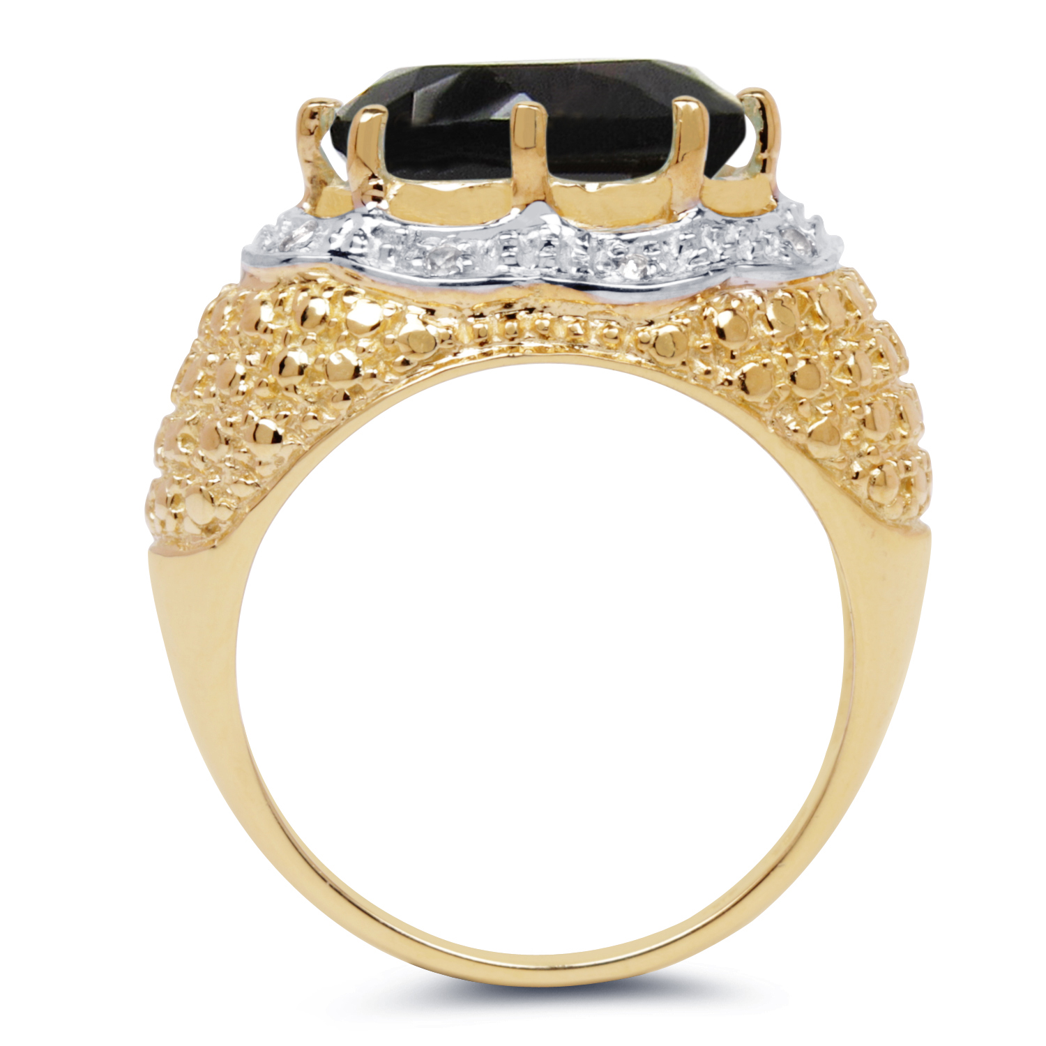 14K Yellow Gold Plated 4.73 Carat Genuine Smoky Quartz & White Topaz .925 Sterling Silver Ring