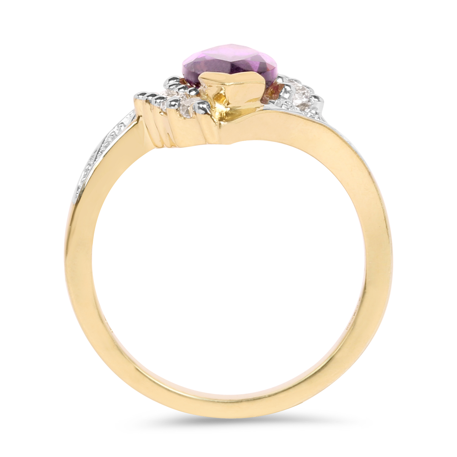 14K Yellow Gold Plated 1.77 Carat Genuine Amethyst and White Topaz .925 Sterling Silver Ring