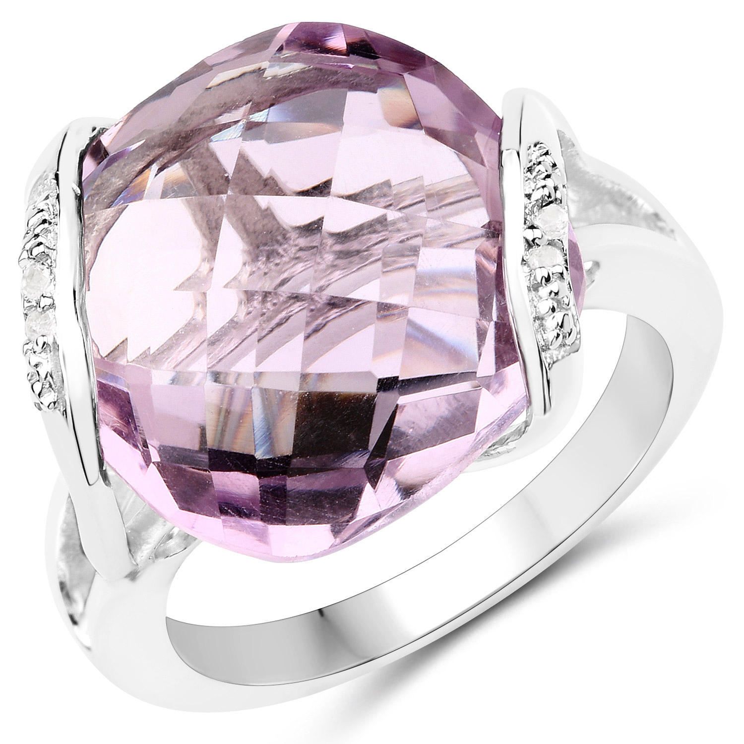 31.22 Carat Genuine Pink Amethyst and White Topaz .925 Sterling Silver 3 Piece Jewelry Set (Ring, Earrings, and Pendant w/ Chain)