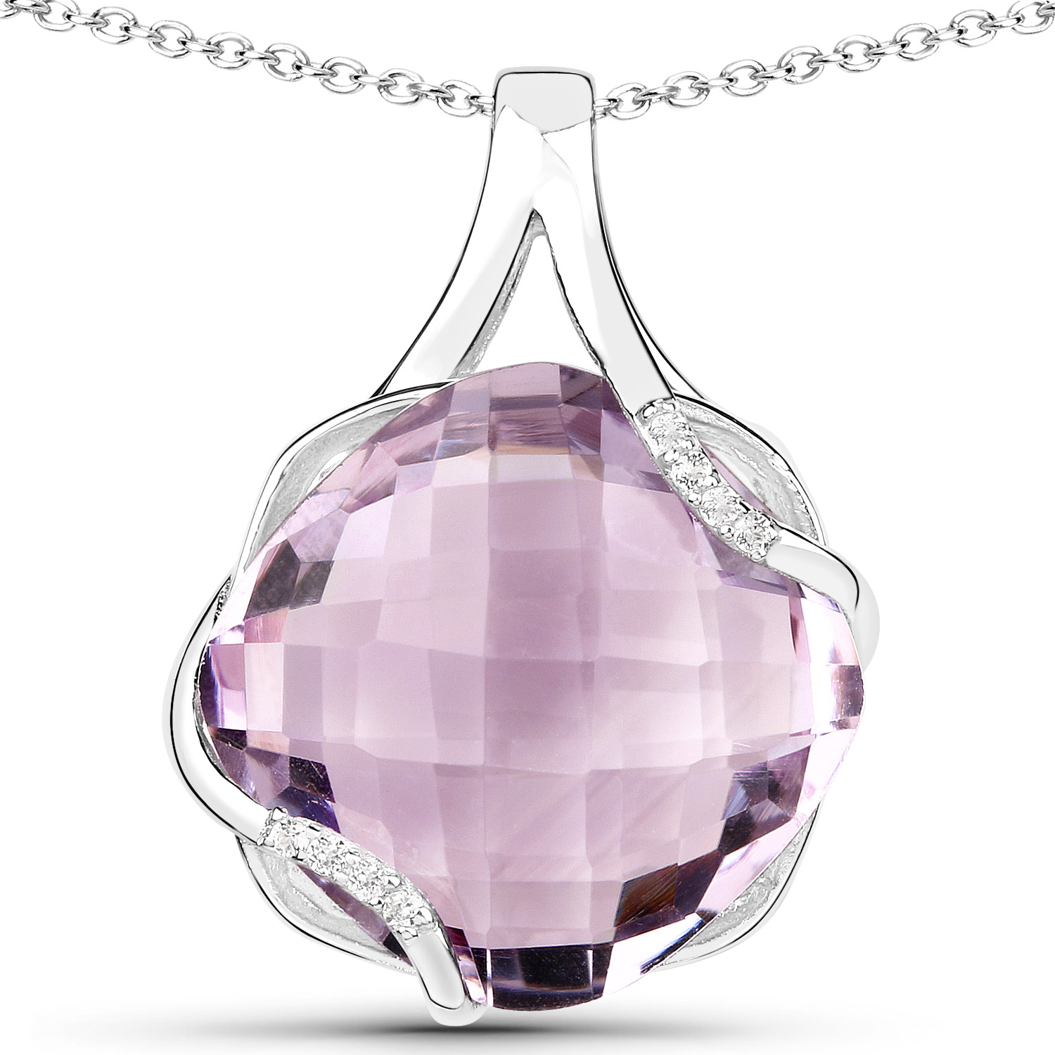 31.22 Carat Genuine Pink Amethyst and White Topaz .925 Sterling Silver 3 Piece Jewelry Set (Ring, Earrings, and Pendant w/ Chain)