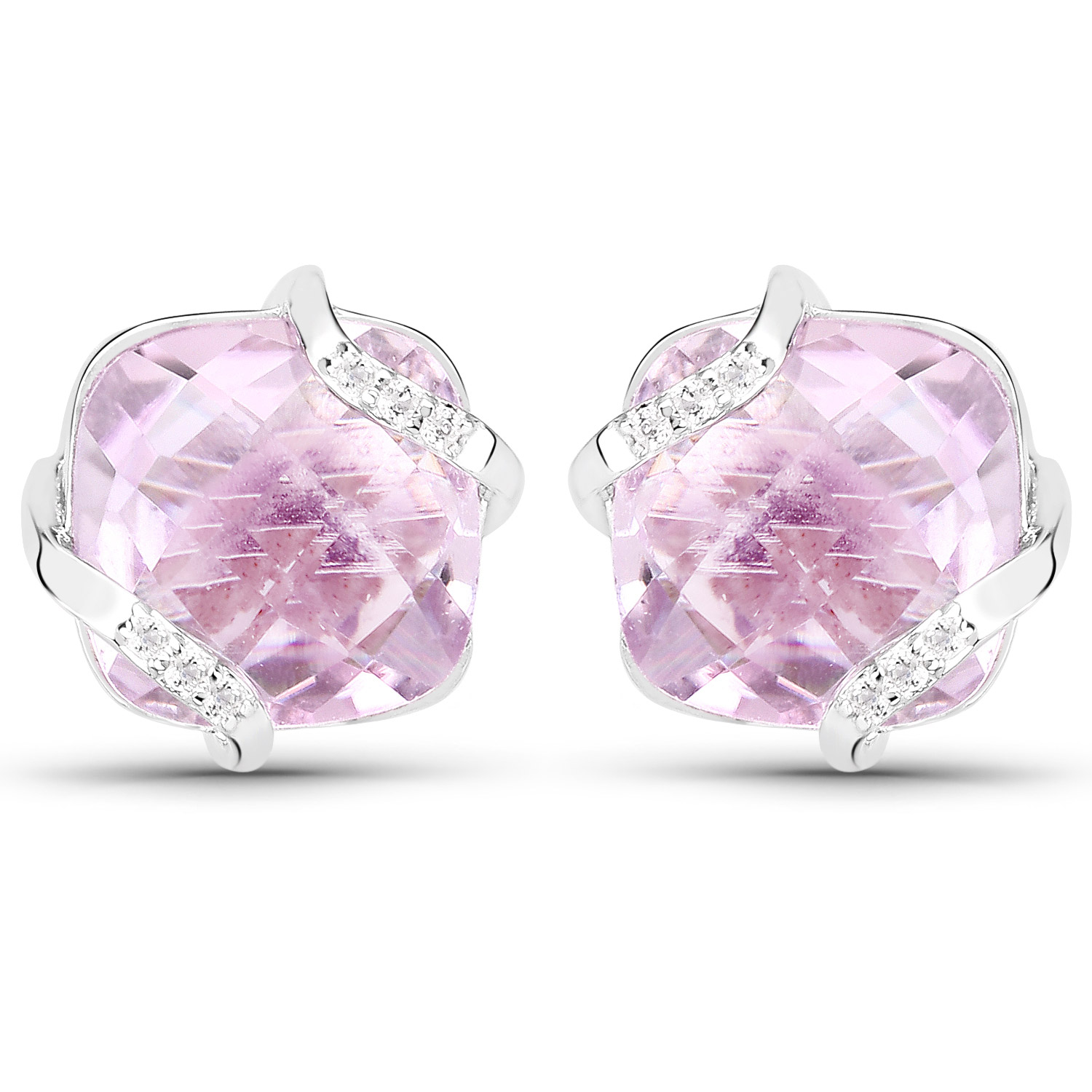 31.22 Carat Genuine Pink Amethyst and White Topaz .925 Sterling Silver 3 Piece Jewelry Set (Ring, Earrings, and Pendant w/ Chain)