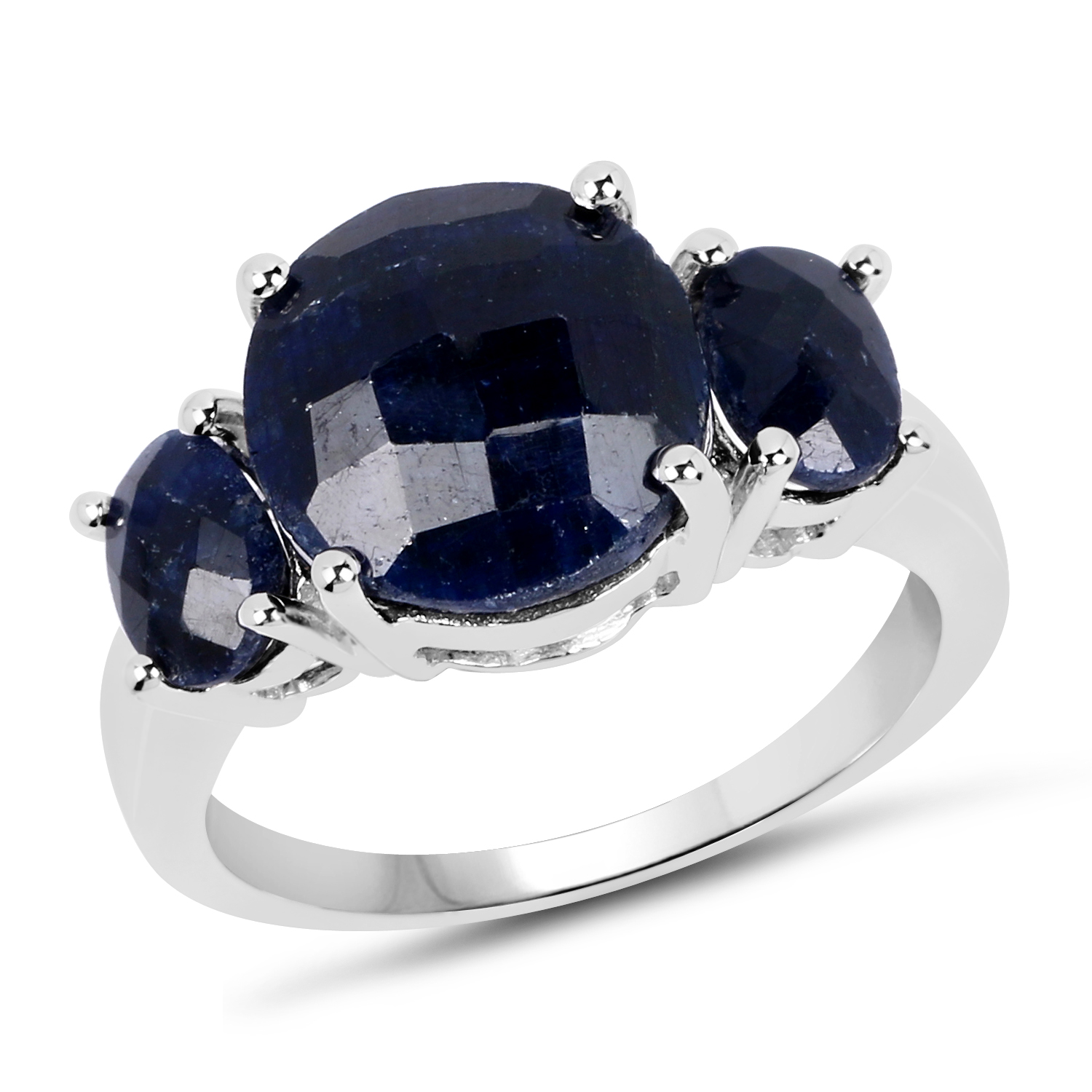 14K White Gold Plated 7.67 Carat Dyed Sapphire .925 Sterling Silver Ring