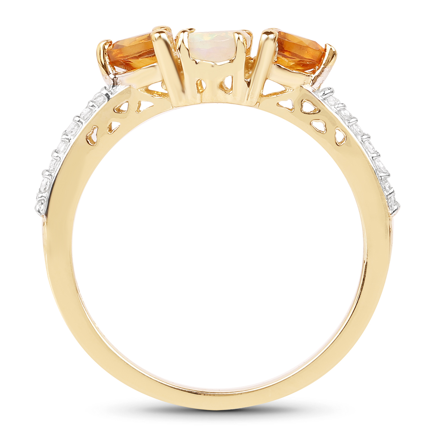 14K Yellow Gold Plated 0.81 Carat Genuine Ethiopian Opal, Citrine & White Topaz .925 Sterling Silver Ring