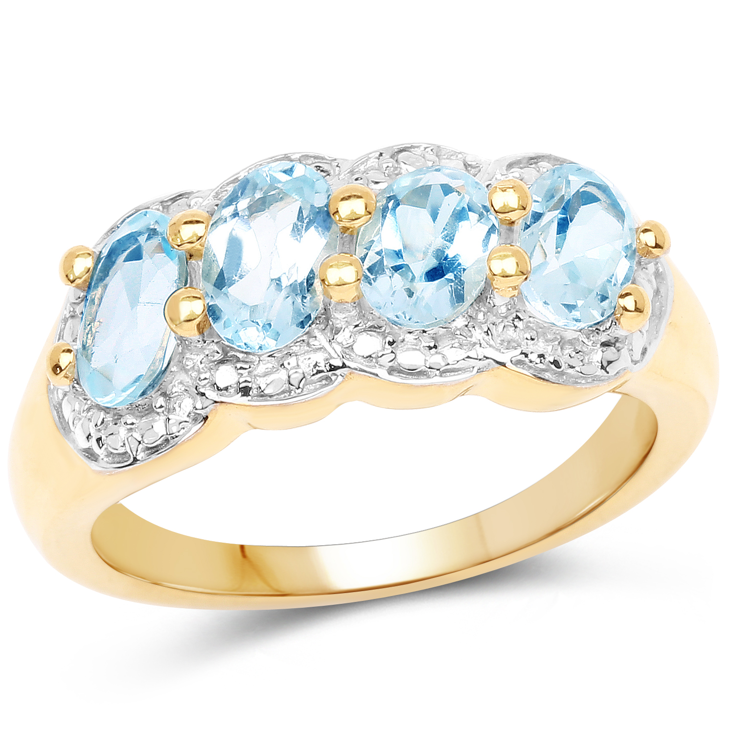14K Yellow Gold Plated 2.04 Carat Genuine Blue Topaz .925 Sterling Silver Ring
