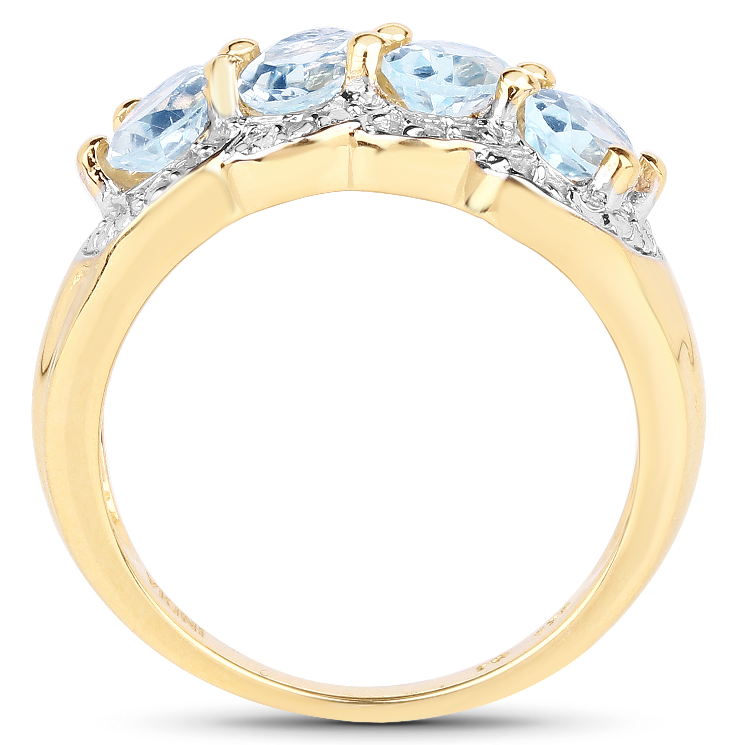 14K Yellow Gold Plated 2.04 Carat Genuine Blue Topaz .925 Sterling Silver Ring