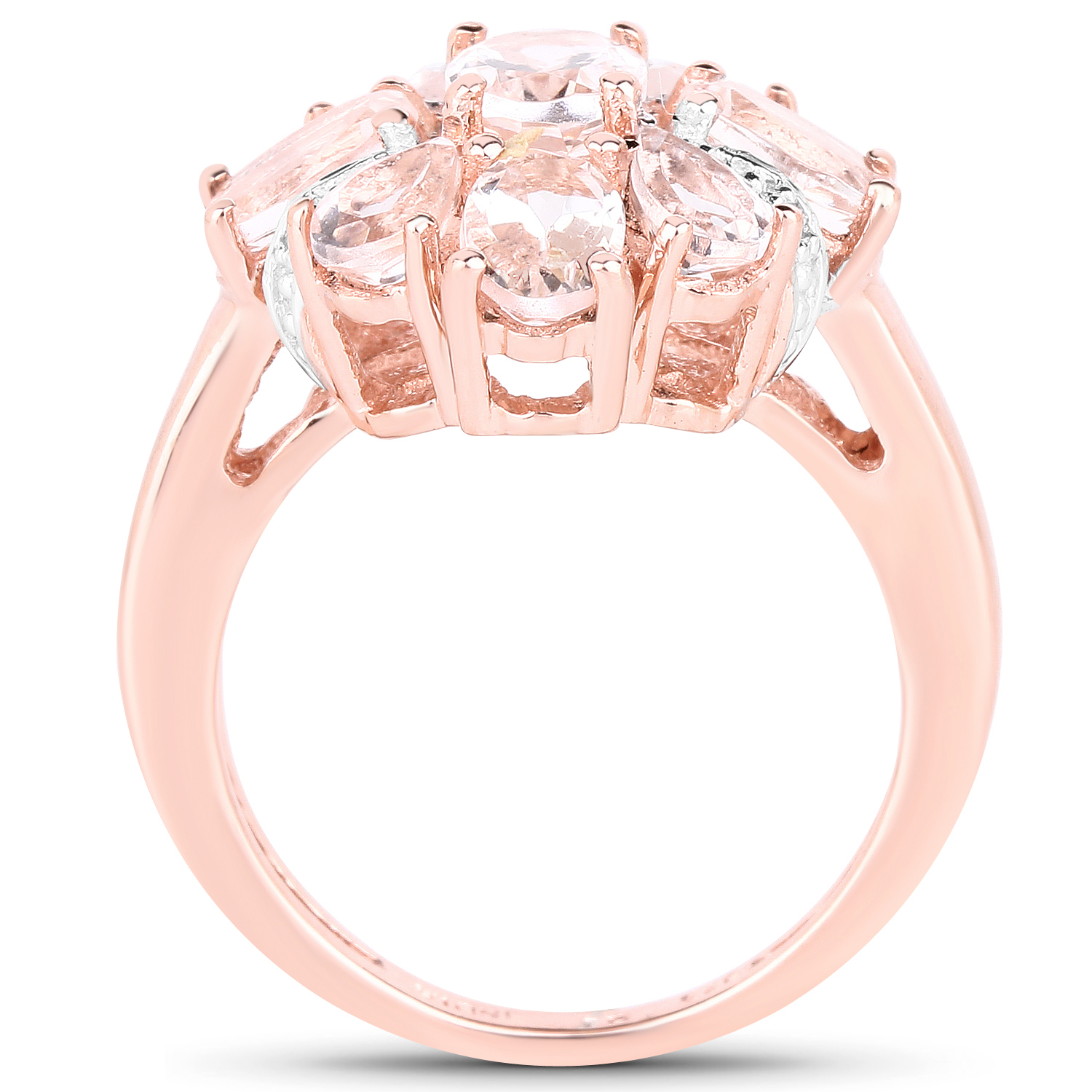14K Rose Gold Plated 3.28 Carat Genuine Morganite and White Topaz .925 Sterling Silver Ring